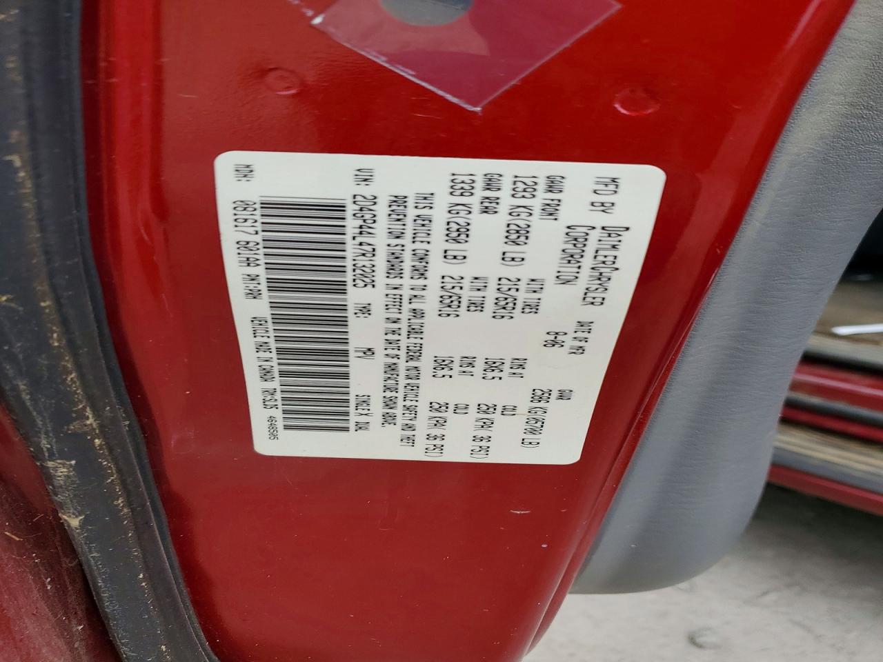2007 Dodge Grand Caravan Sxt Red vin: 2D4GP44L47R132025