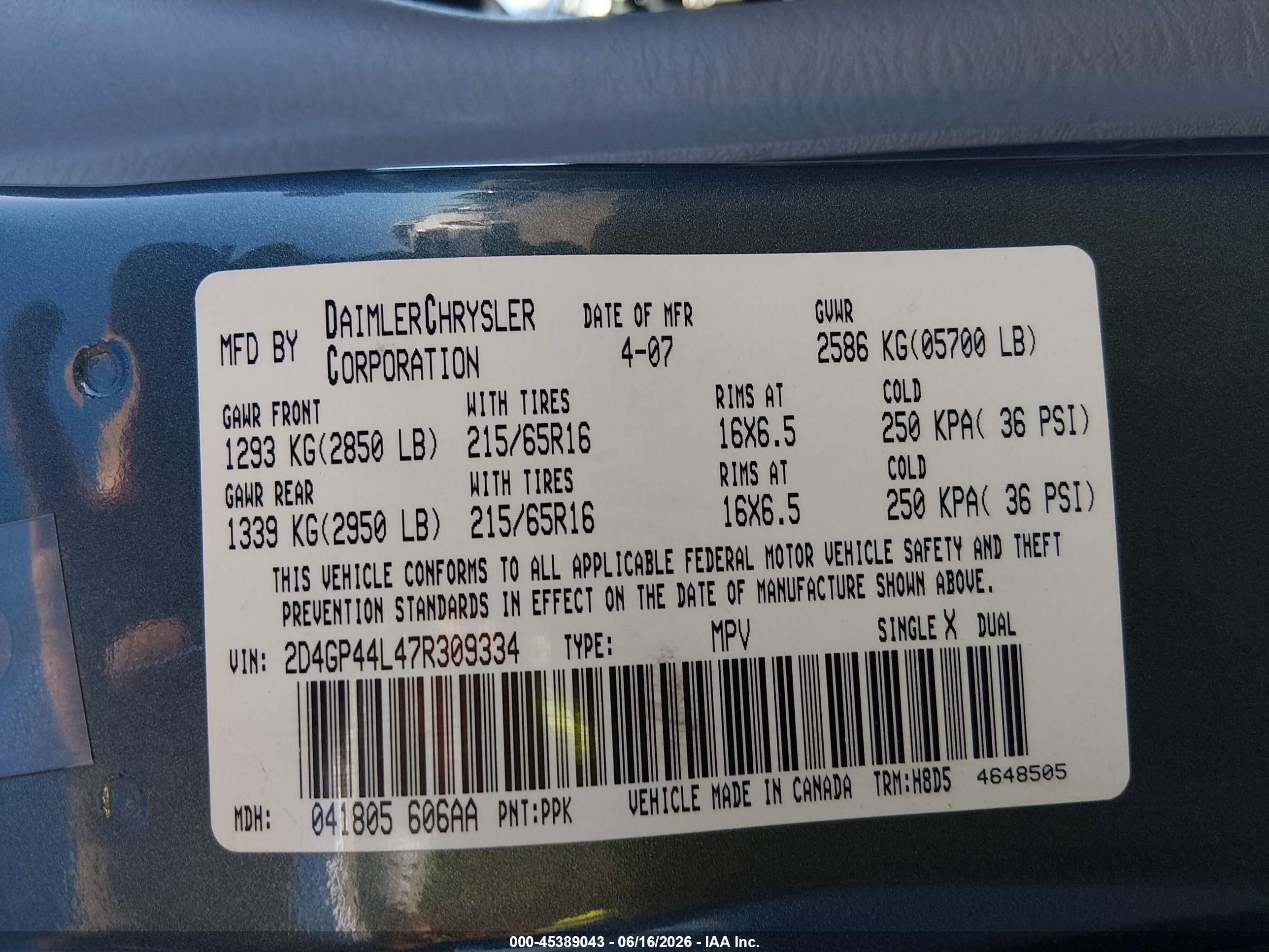 2007 Dodge Grand Caravan Sxt Green vin: 2D4GP44L47R309334