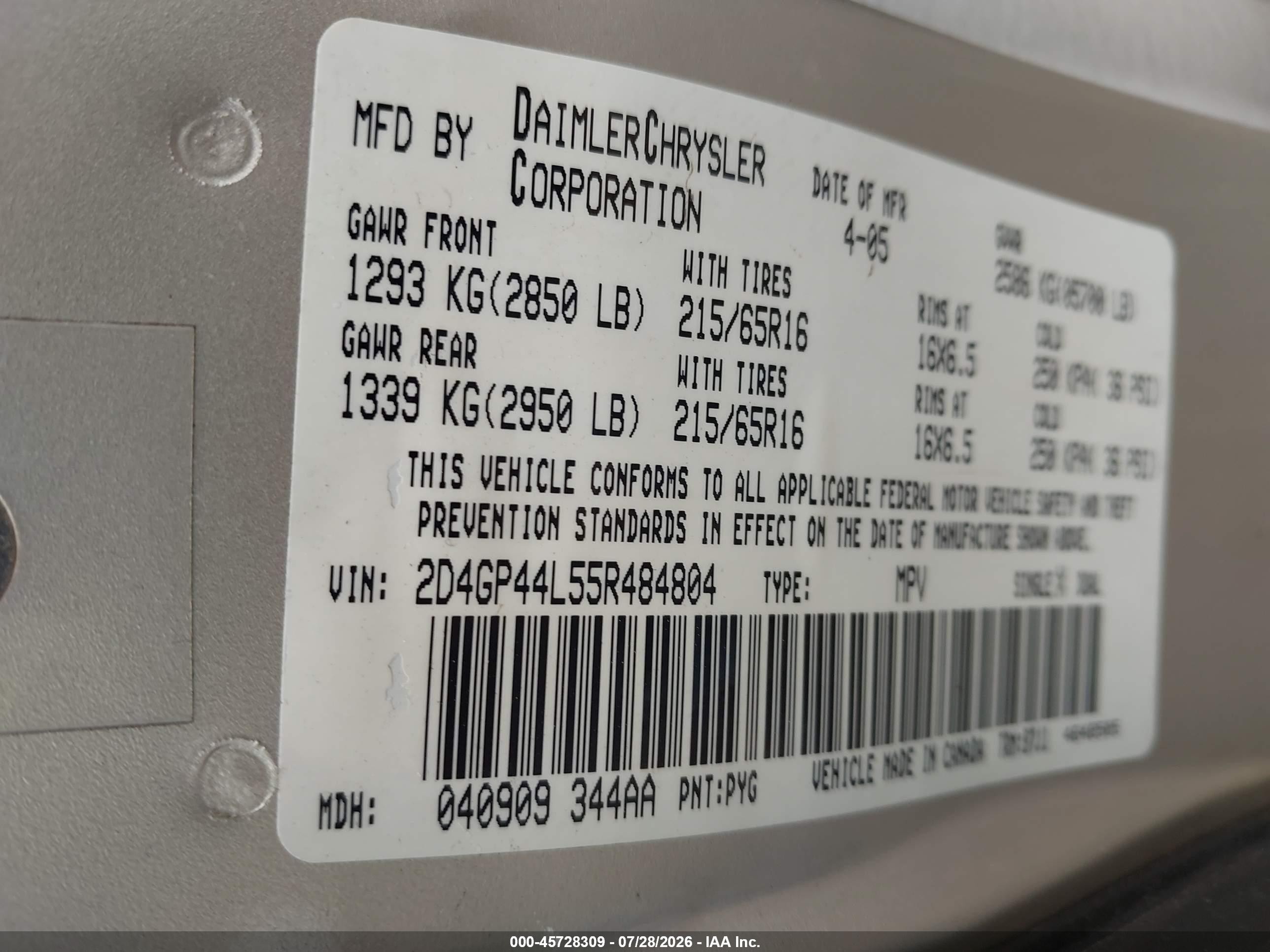 2005 Dodge Grand Caravan Sxt Золотой vin: 2D4GP44L55R484804