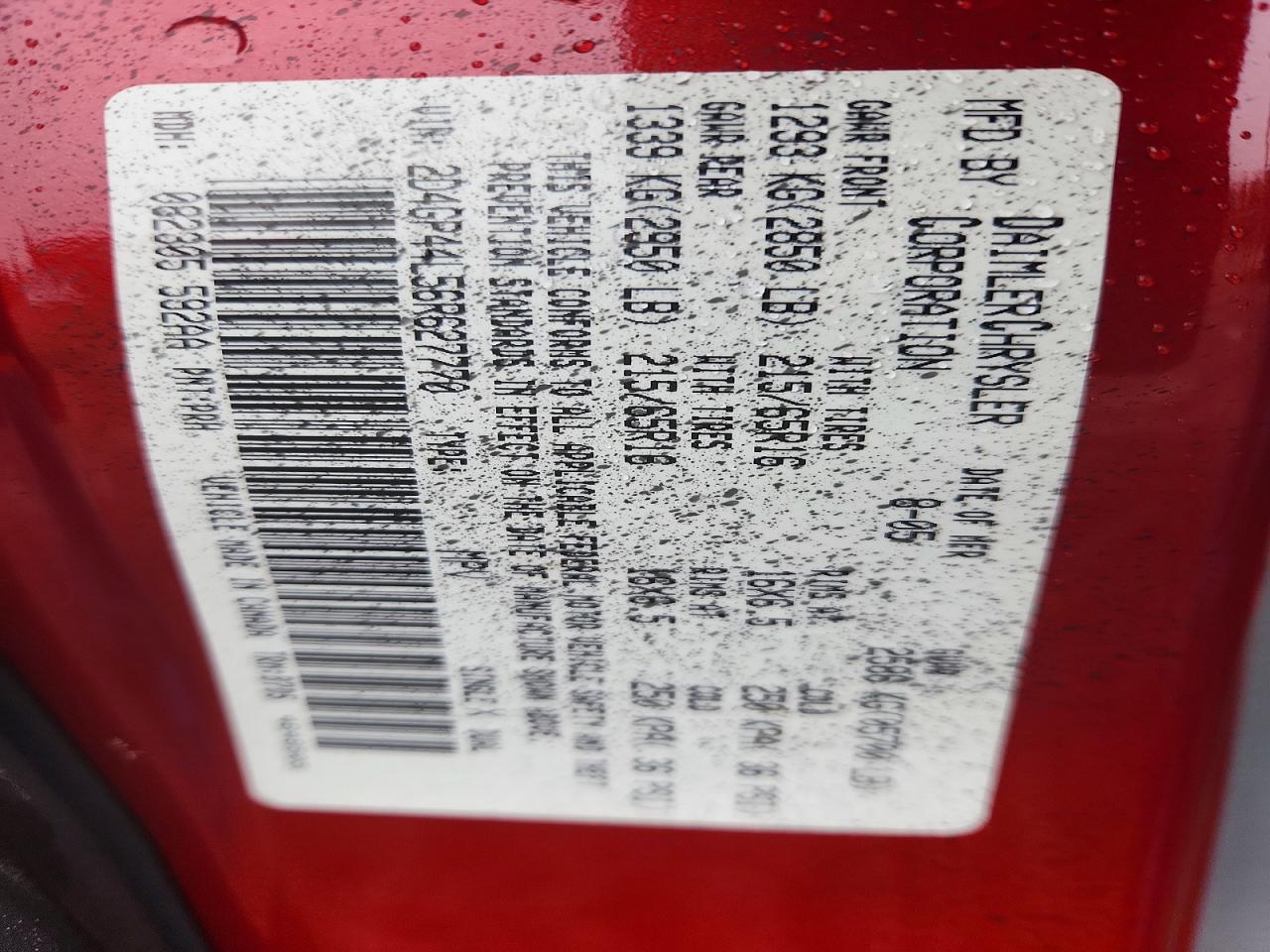 2006 Dodge Grand Caravan Sxt Red vin: 2D4GP44L56R627770