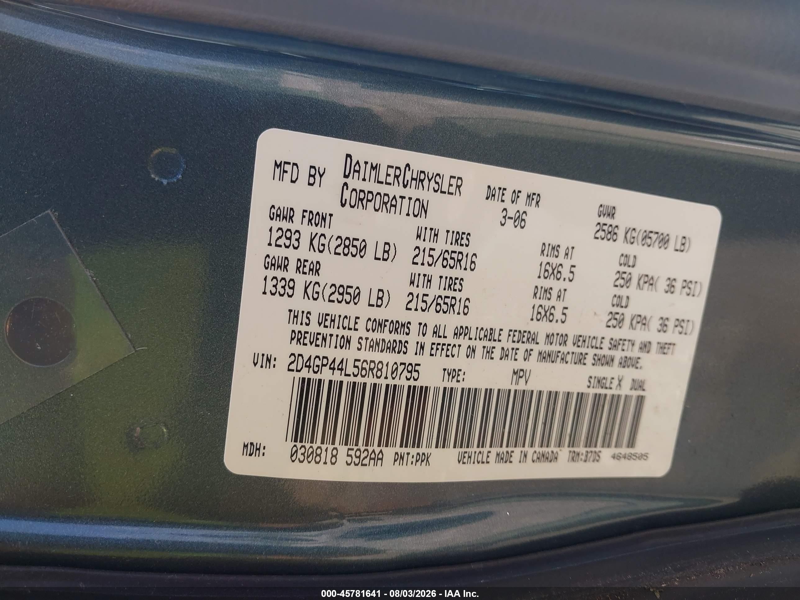 2006 Dodge Grand Caravan Sxt Синий vin: 2D4GP44L56R810795