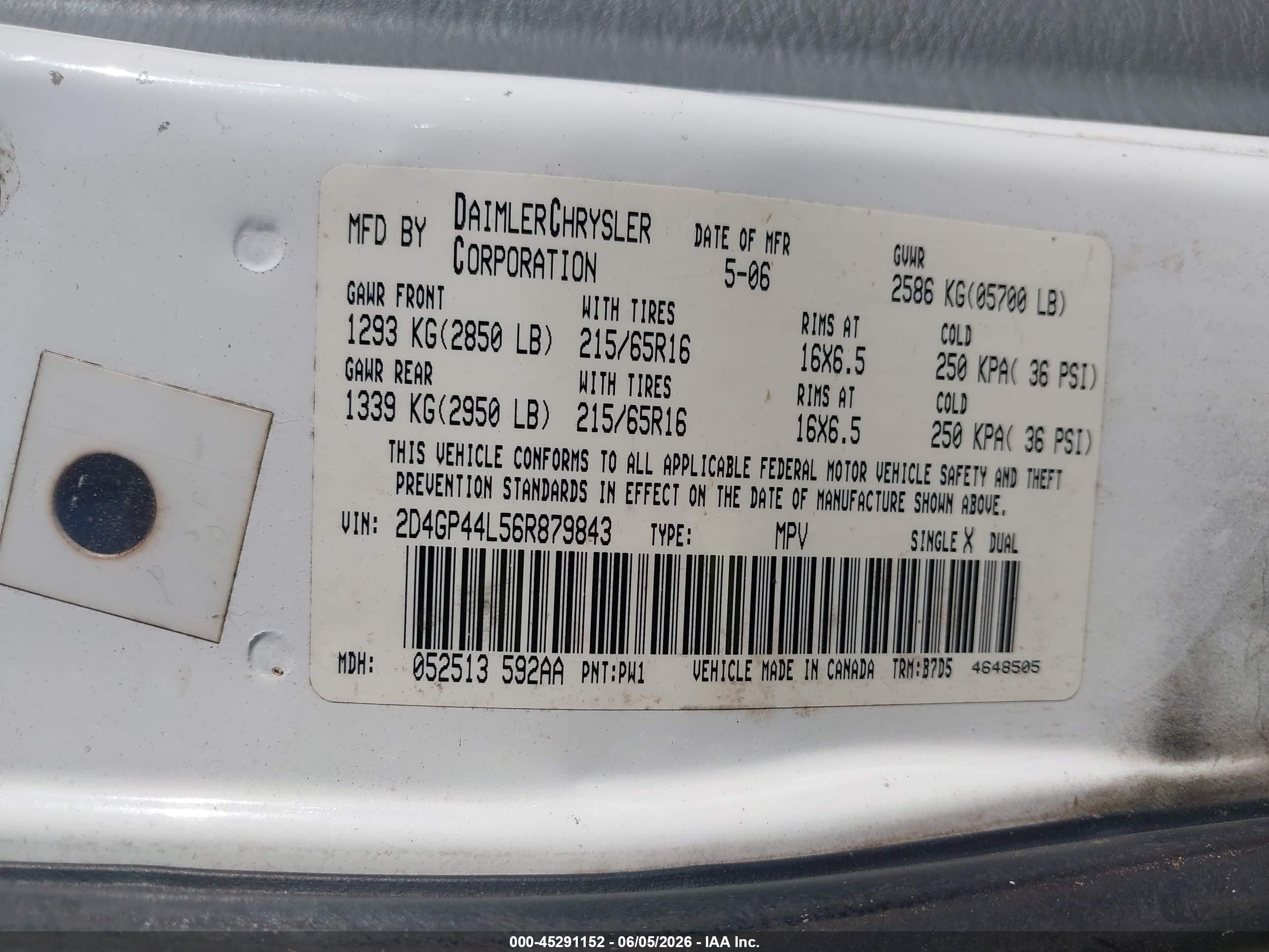 2006 Dodge Grand Caravan Sxt Белый vin: 2D4GP44L56R879843