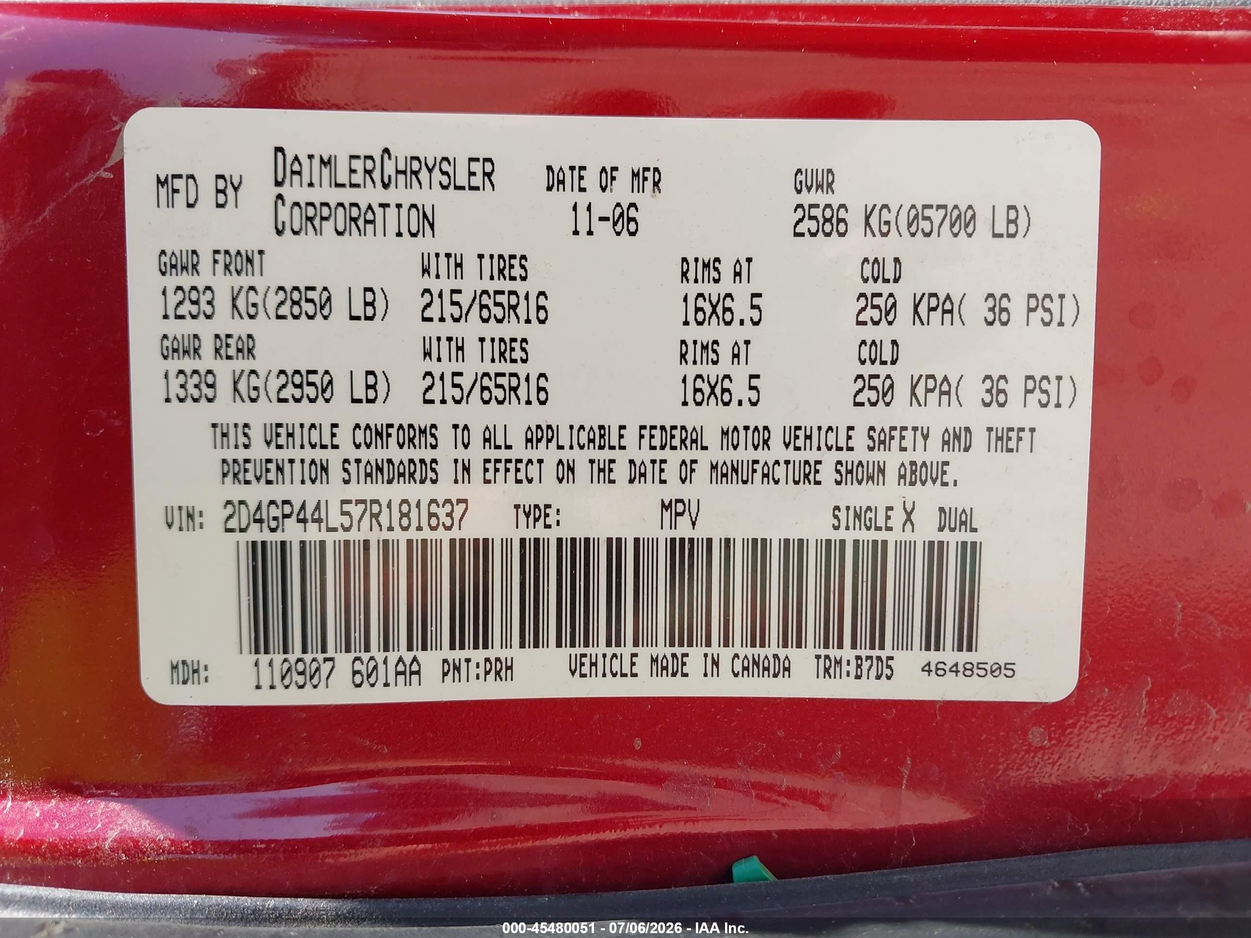 2007 Dodge Grand Caravan Sxt Red vin: 2D4GP44L57R181637