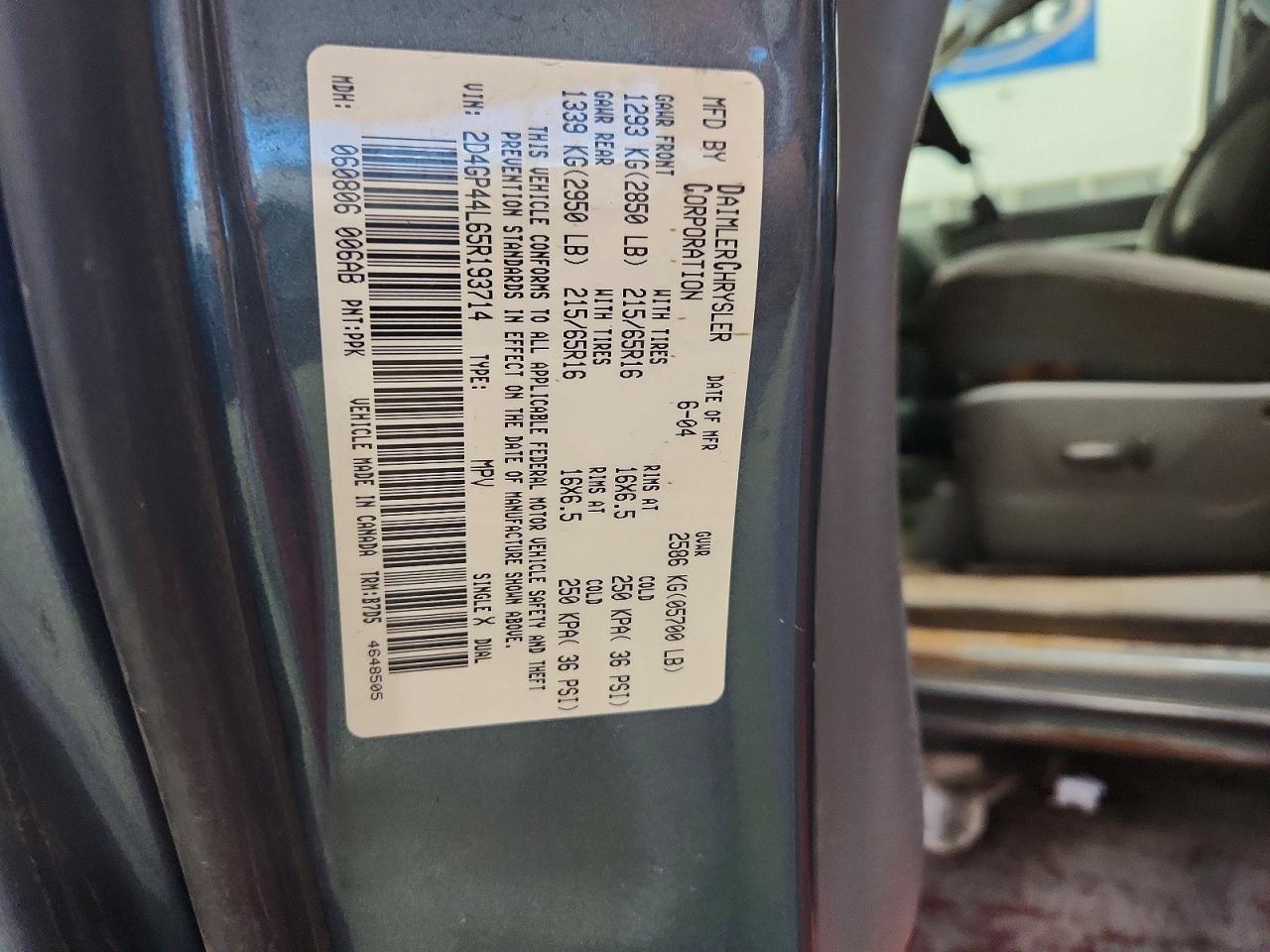 2005 Dodge Grand Caravan Sxt Blue vin: 2D4GP44L65R193714