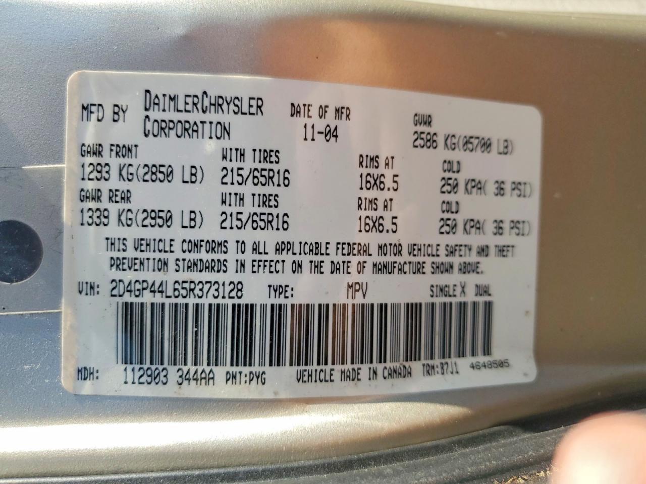 2005 Dodge Caravan Beige vin: 2D4GP44L65R373128