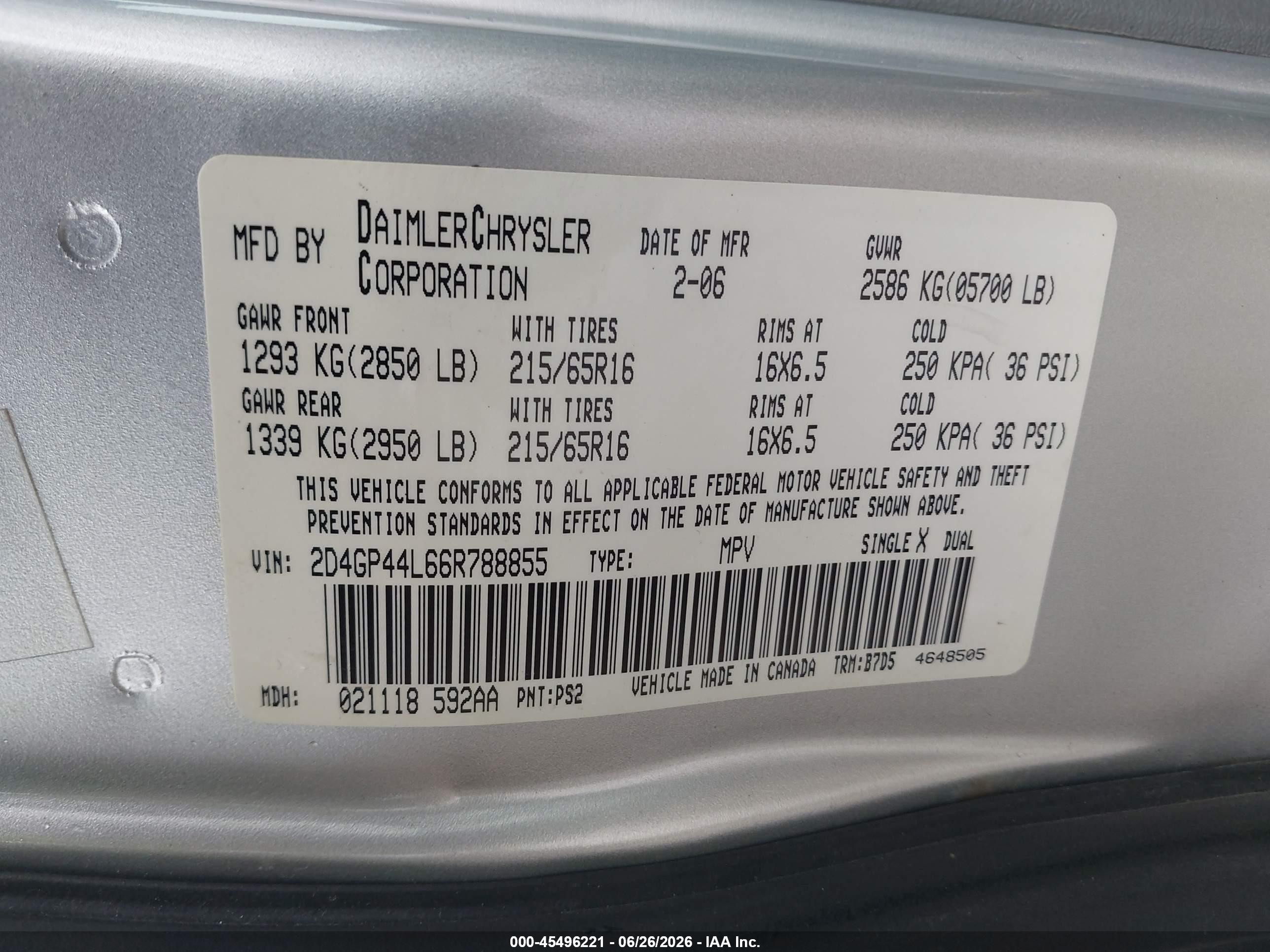 2006 Dodge Grand Caravan Sxt Silver vin: 2D4GP44L66R788855