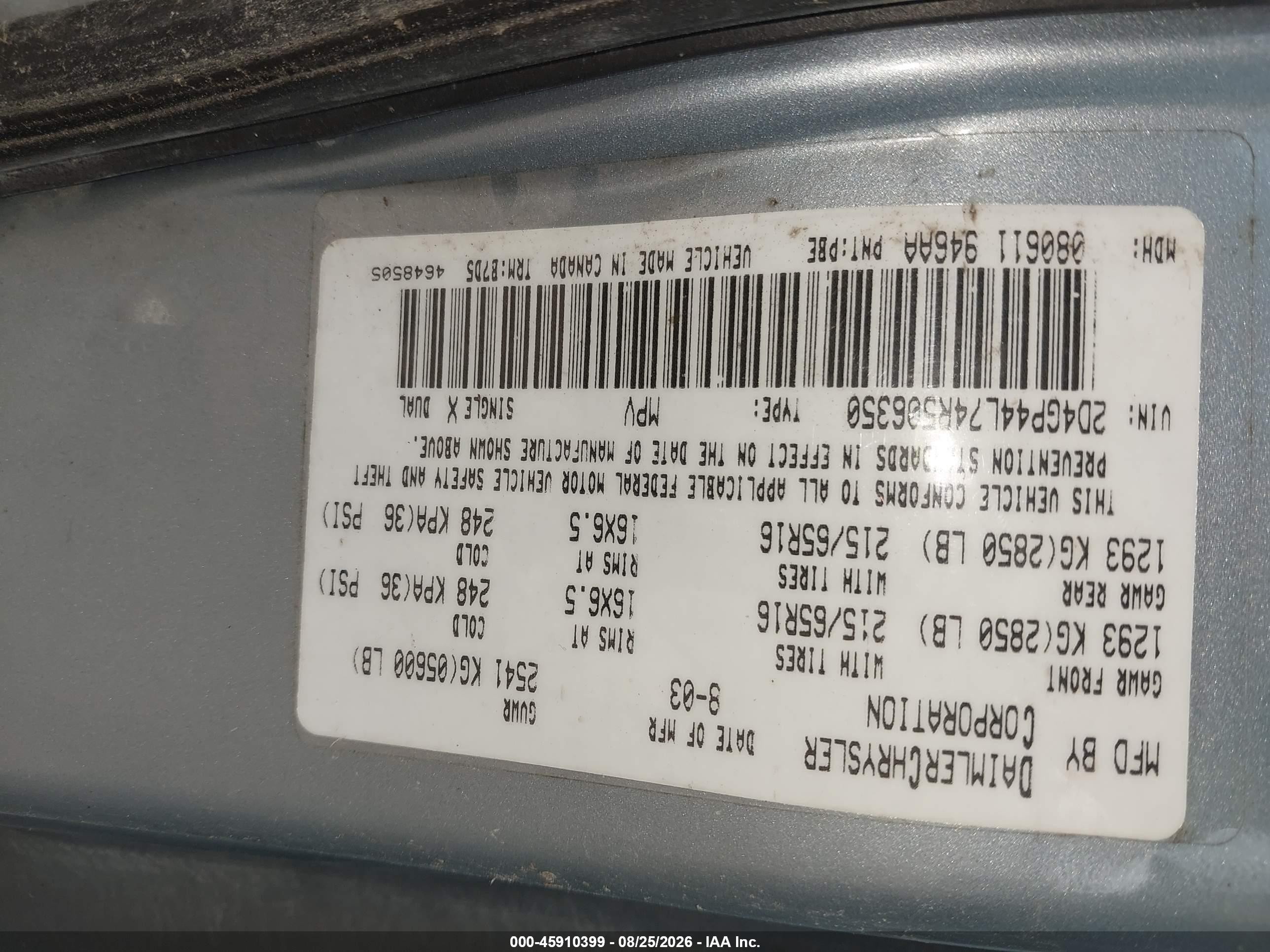 2004 Dodge Grand Caravan Sxt Blue vin: 2D4GP44L74R506350