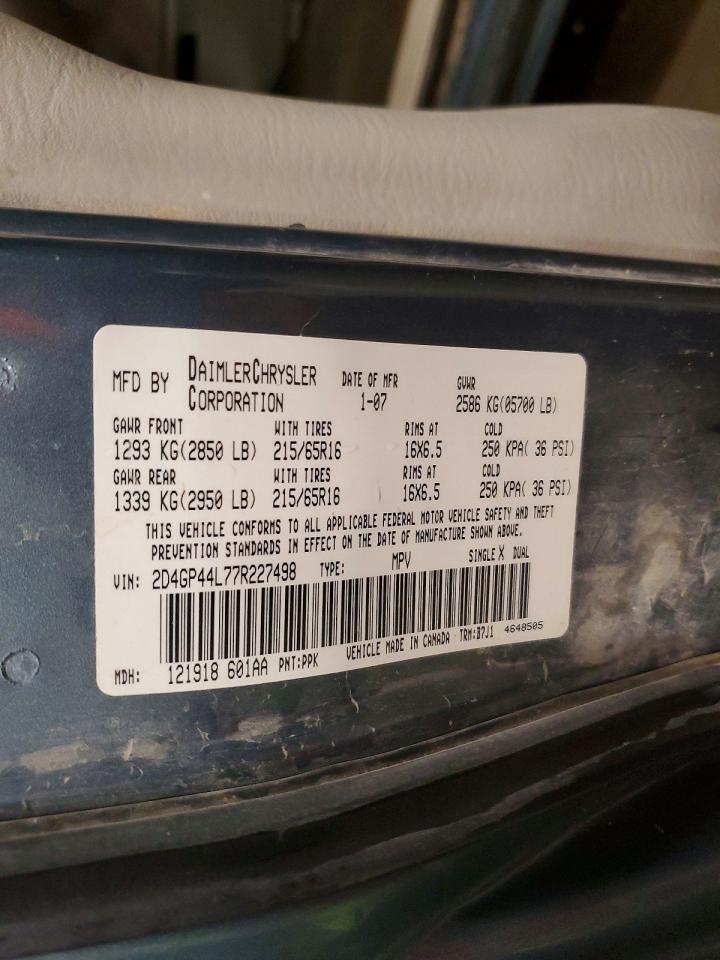 2007 Dodge Grand Caravan Sxt Gray vin: 2D4GP44L77R227498