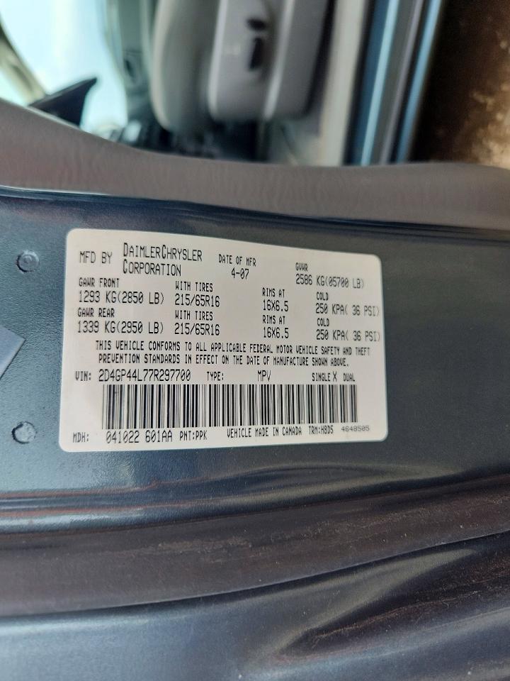 2007 Dodge Grand Caravan Sxt Teal vin: 2D4GP44L77R297700