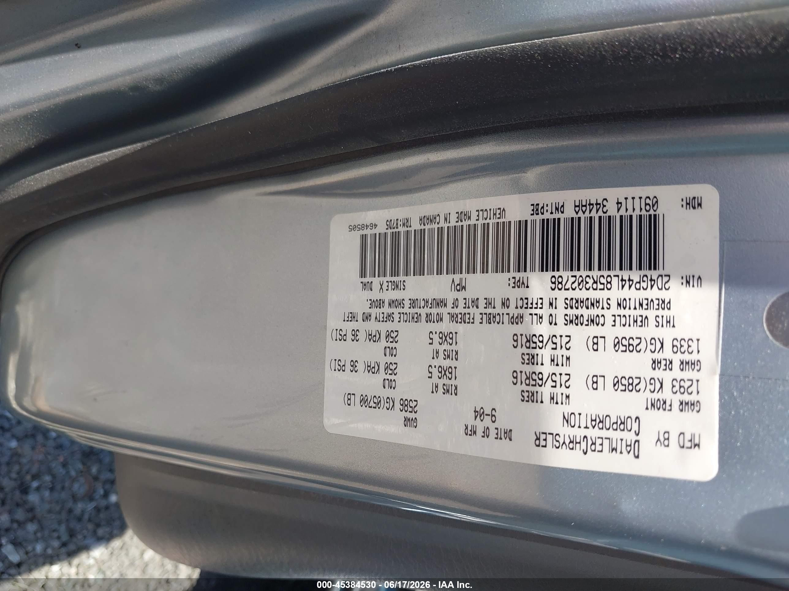 2005 Dodge Caravan Sxt Blue vin: 2D4GP44L85R302786