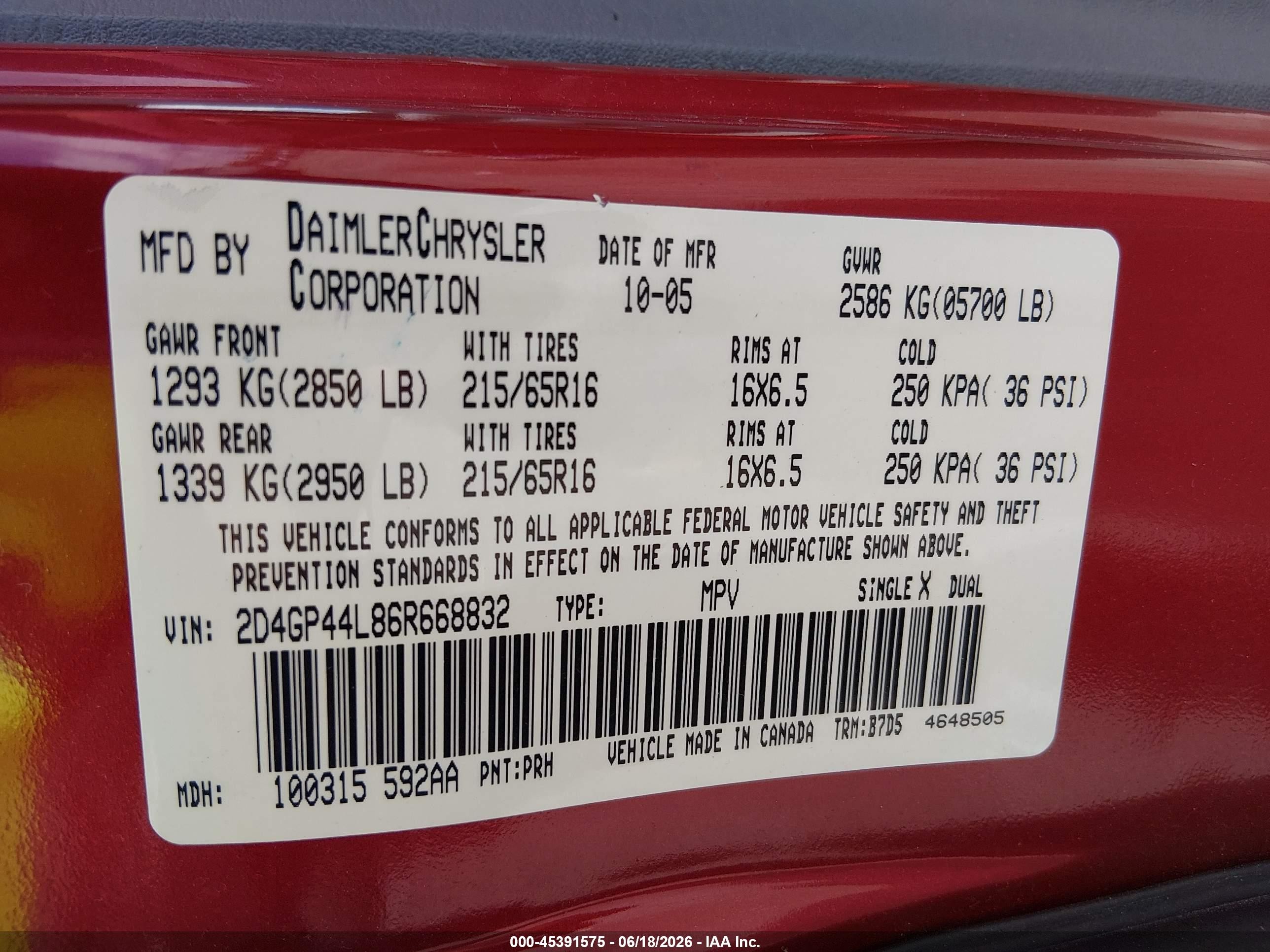 2005 Dodge Caravan Sxt Red vin: 2D4GP44L85R558832