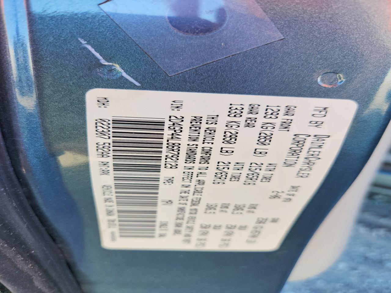 2006 Dodge Grand Caravan Sxt Blue vin: 2D4GP44L86R792129