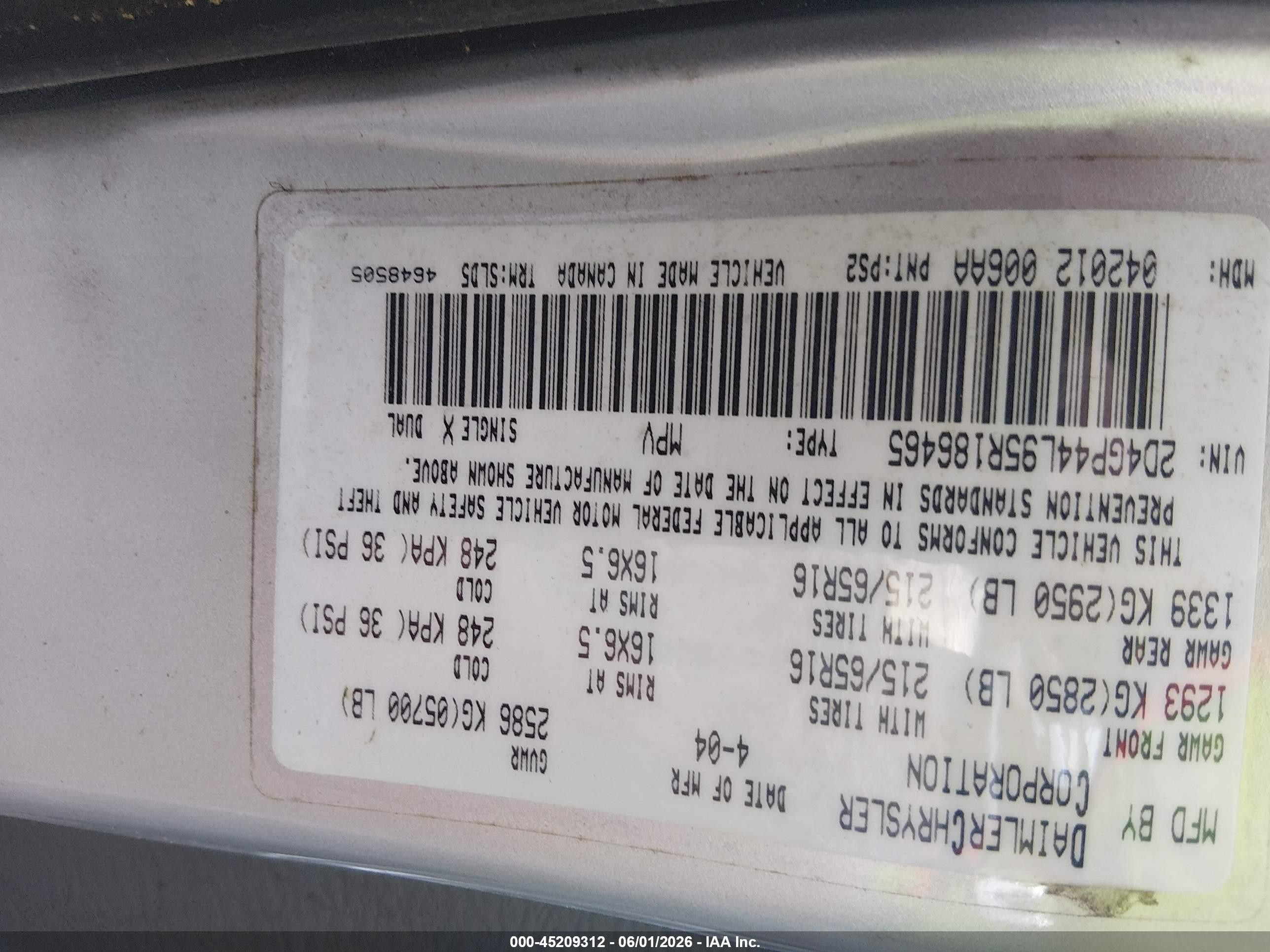 2005 Dodge Grand Caravan Sxt Silver vin: 2D4GP44L95R186465