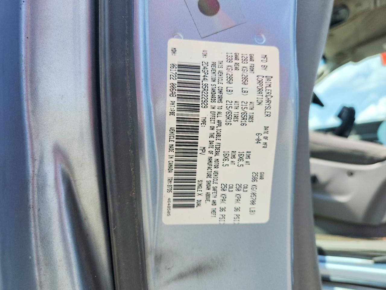 2005 Dodge Grand Caravan Sxt Blue vin: 2D4GP44L95R222929