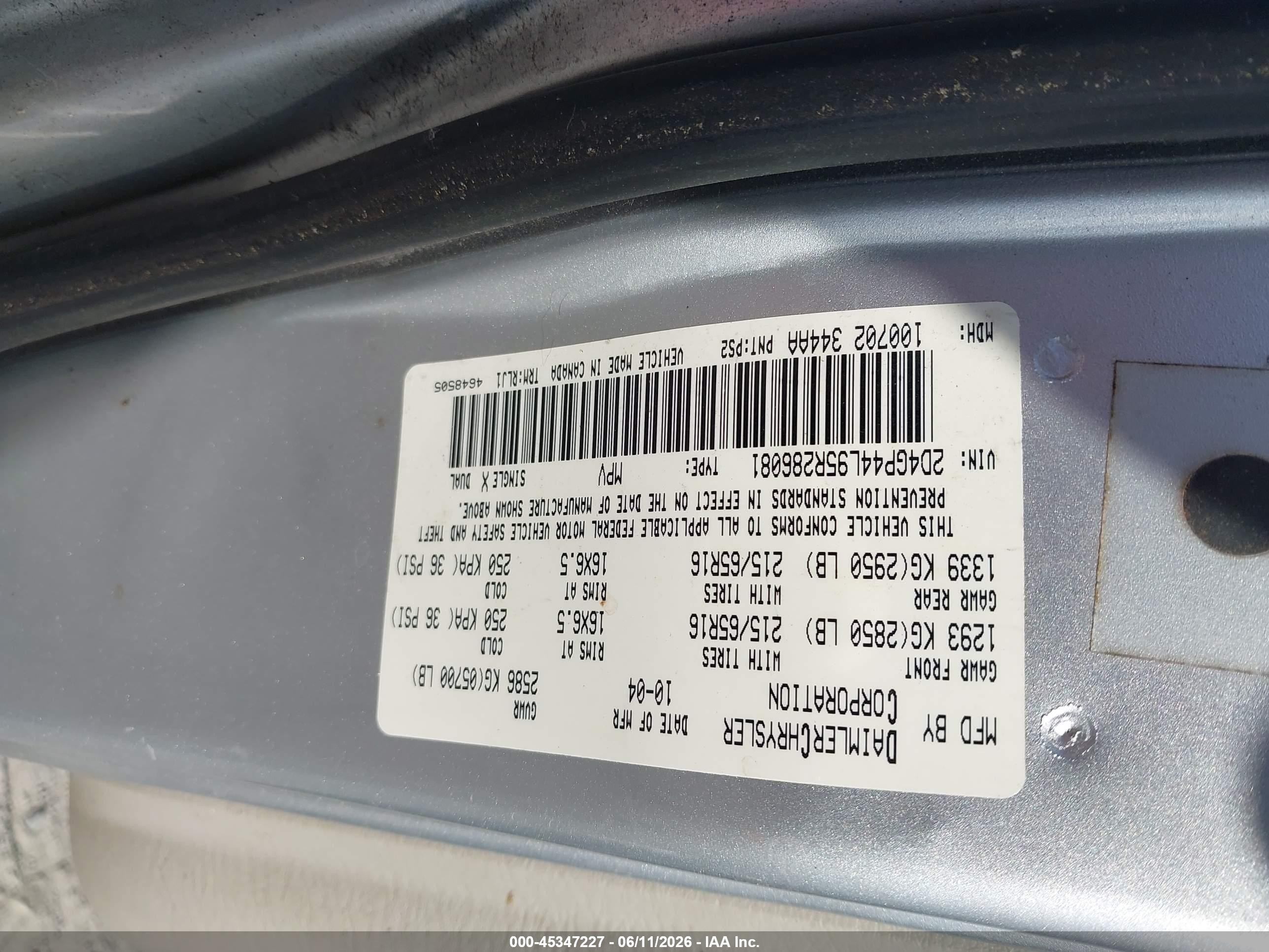 2005 Dodge Grand Caravan Sxt Silver vin: 2D4GP44L95R286081