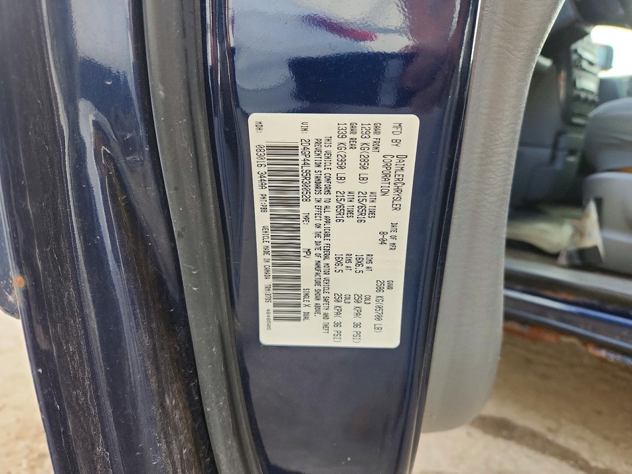 2005 Dodge Grand Caravan Sxt Blue vin: 2D4GP44L95R300528