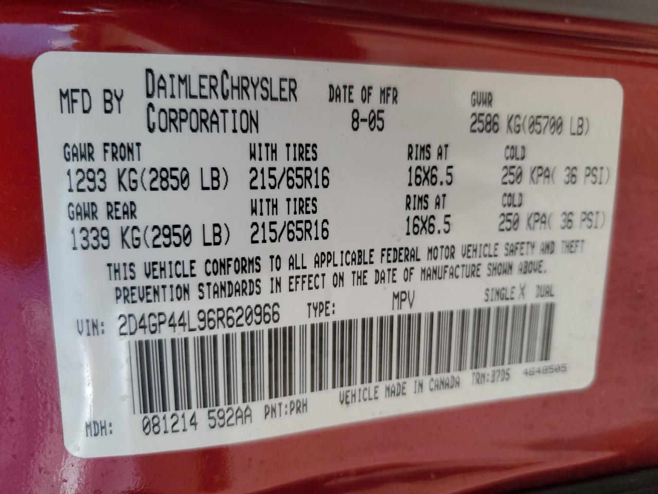 2006 Dodge Grand Caravan Sxt Red vin: 2D4GP44L96R620966