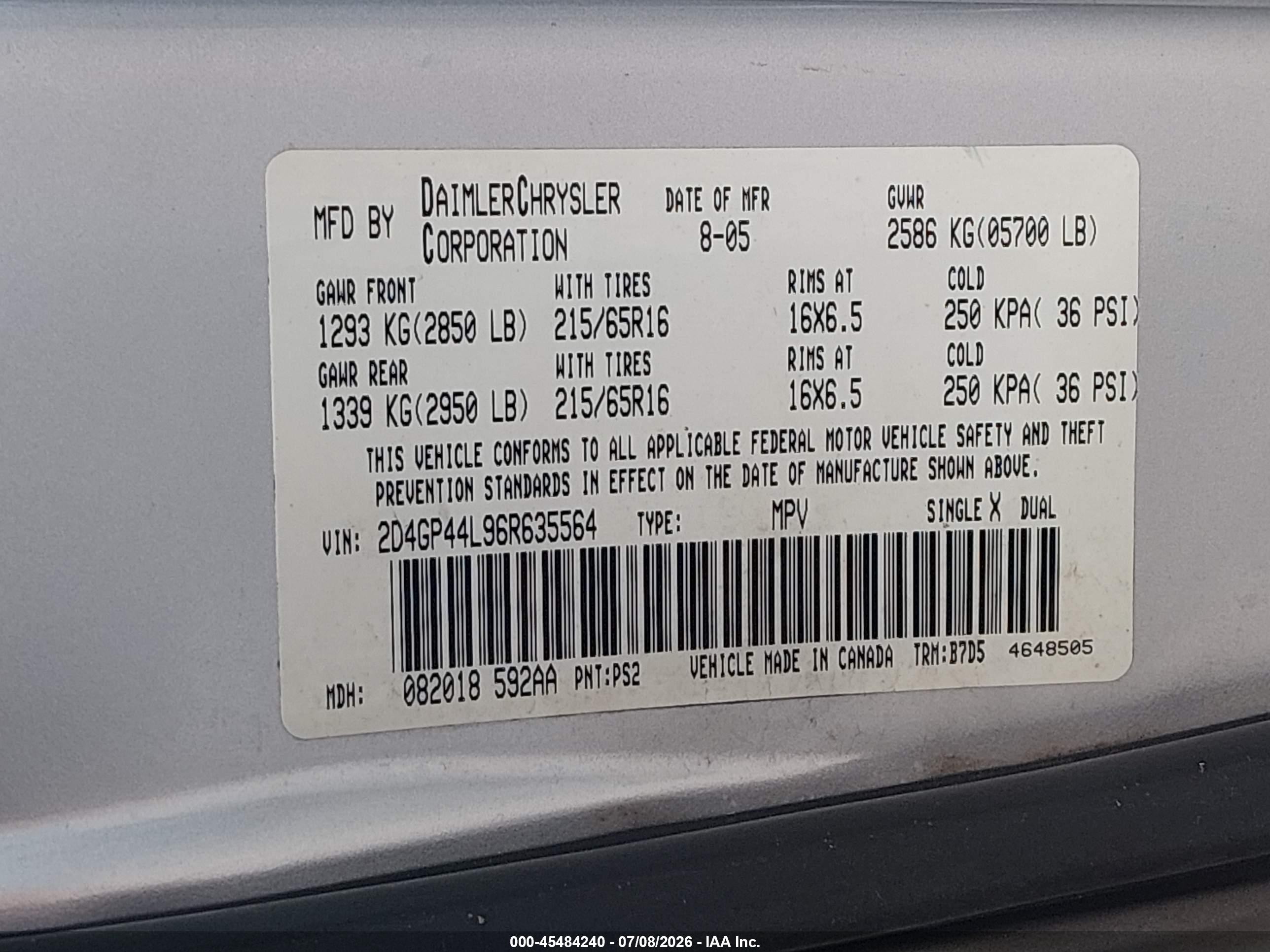 2006 Dodge Grand Caravan Sxt Silver vin: 2D4GP44L96R635564