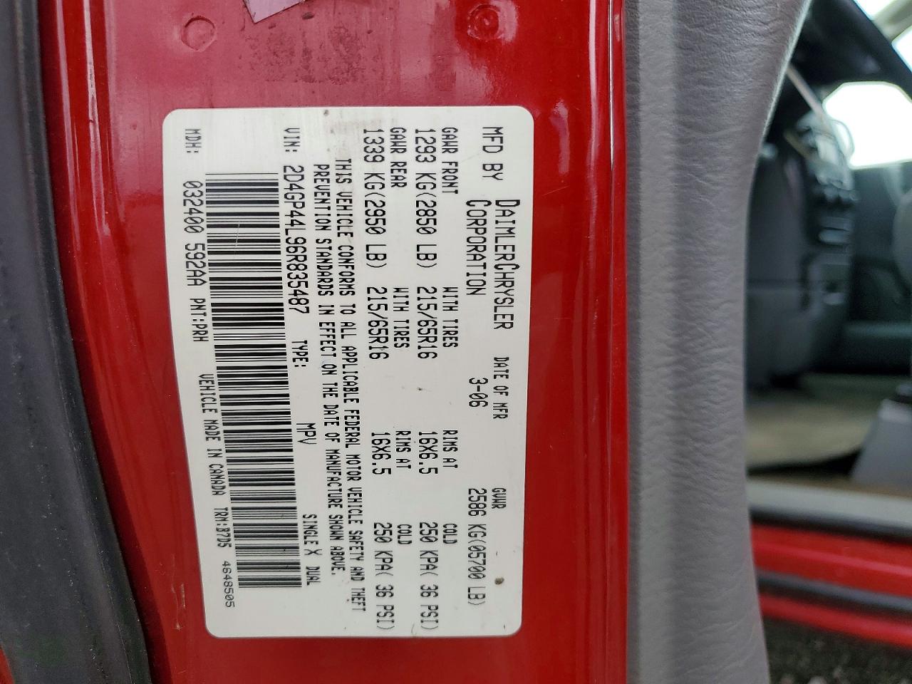 2006 Dodge Grand Caravan Sxt Red vin: 2D4GP44L96R835487