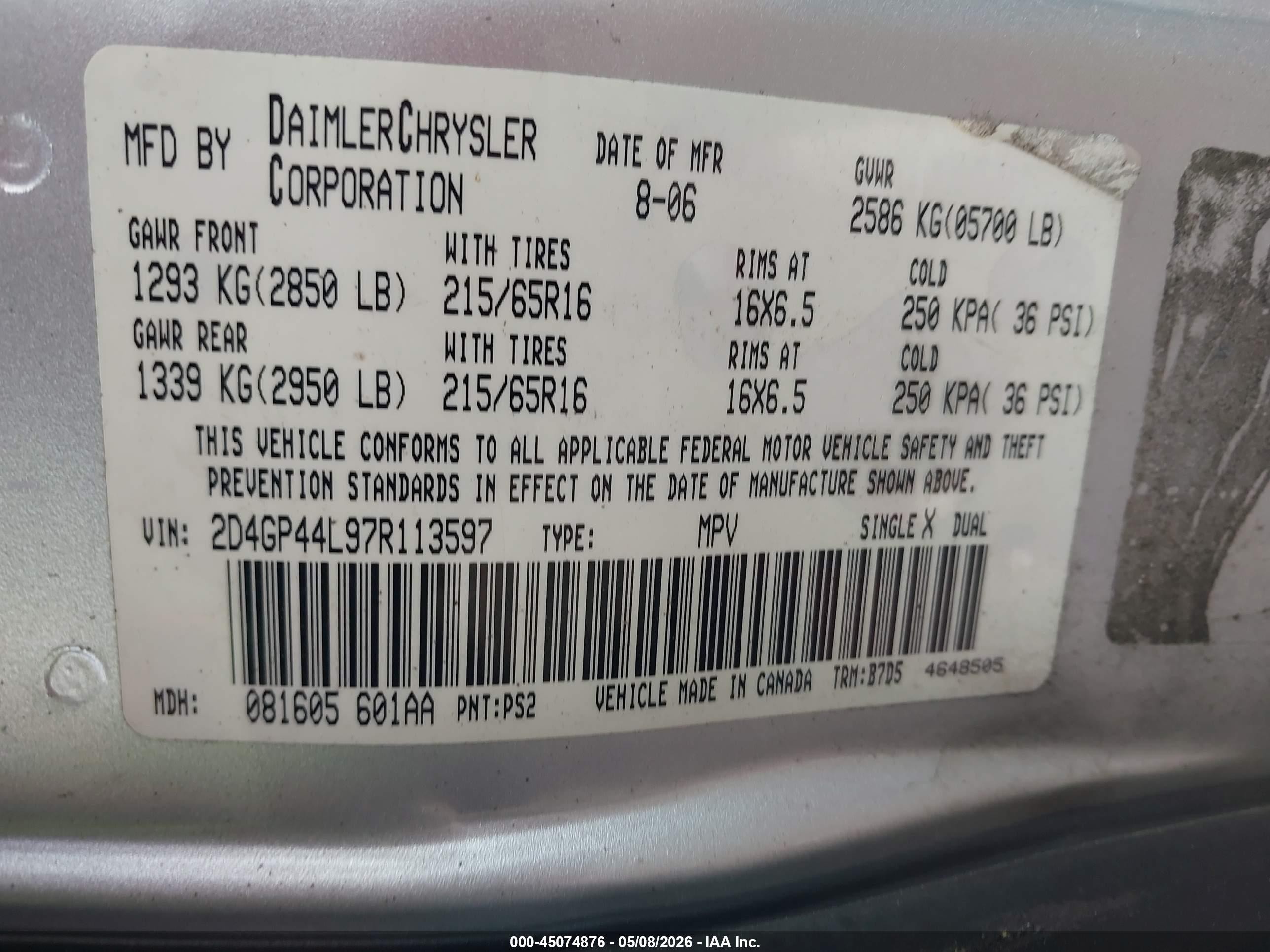 2007 Dodge Grand Caravan Sxt Silver vin: 2D4GP44L97R113597