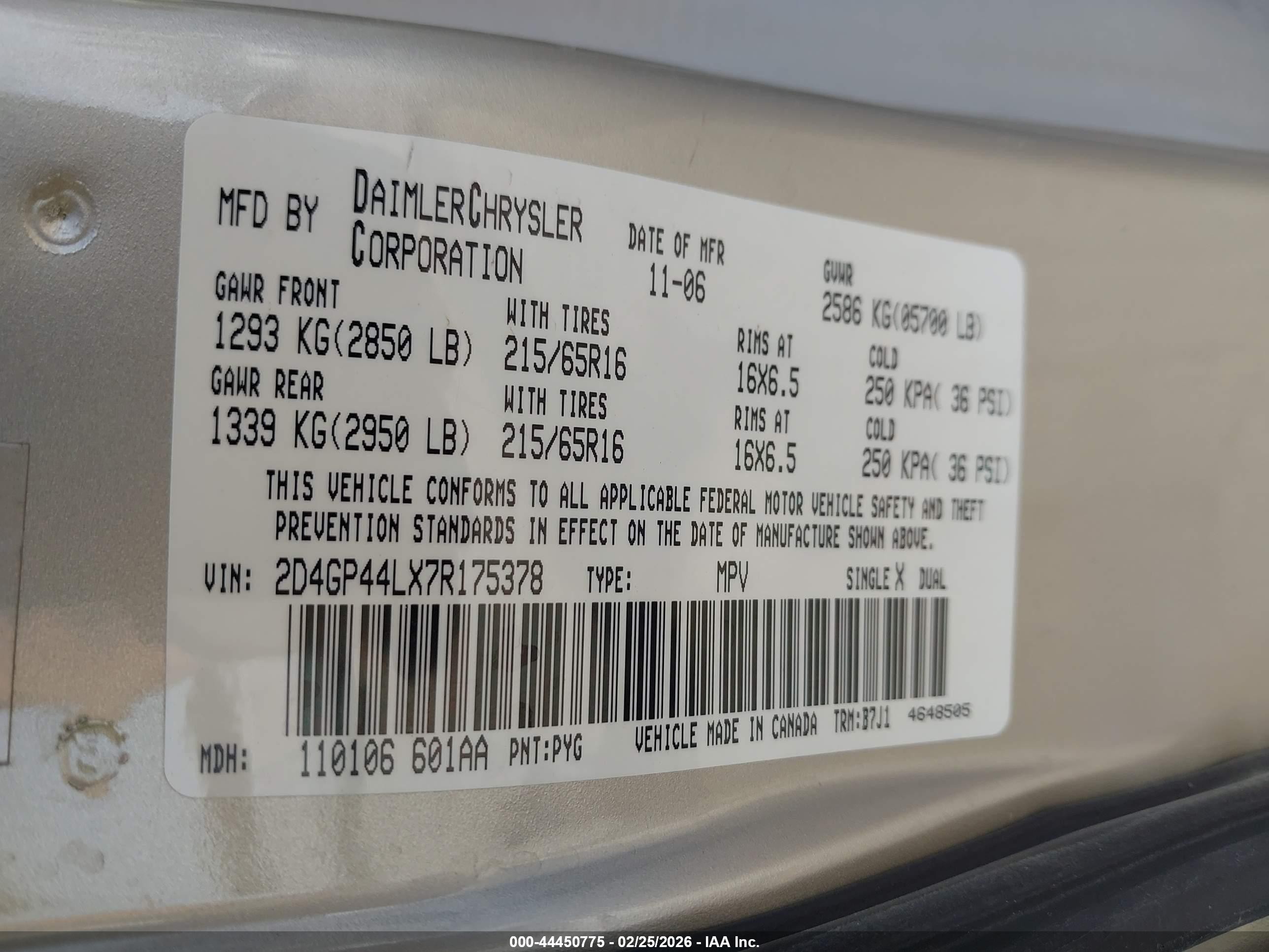 2007 Dodge Grand Caravan Sxt Tan vin: 2D4GP44LX7R175378