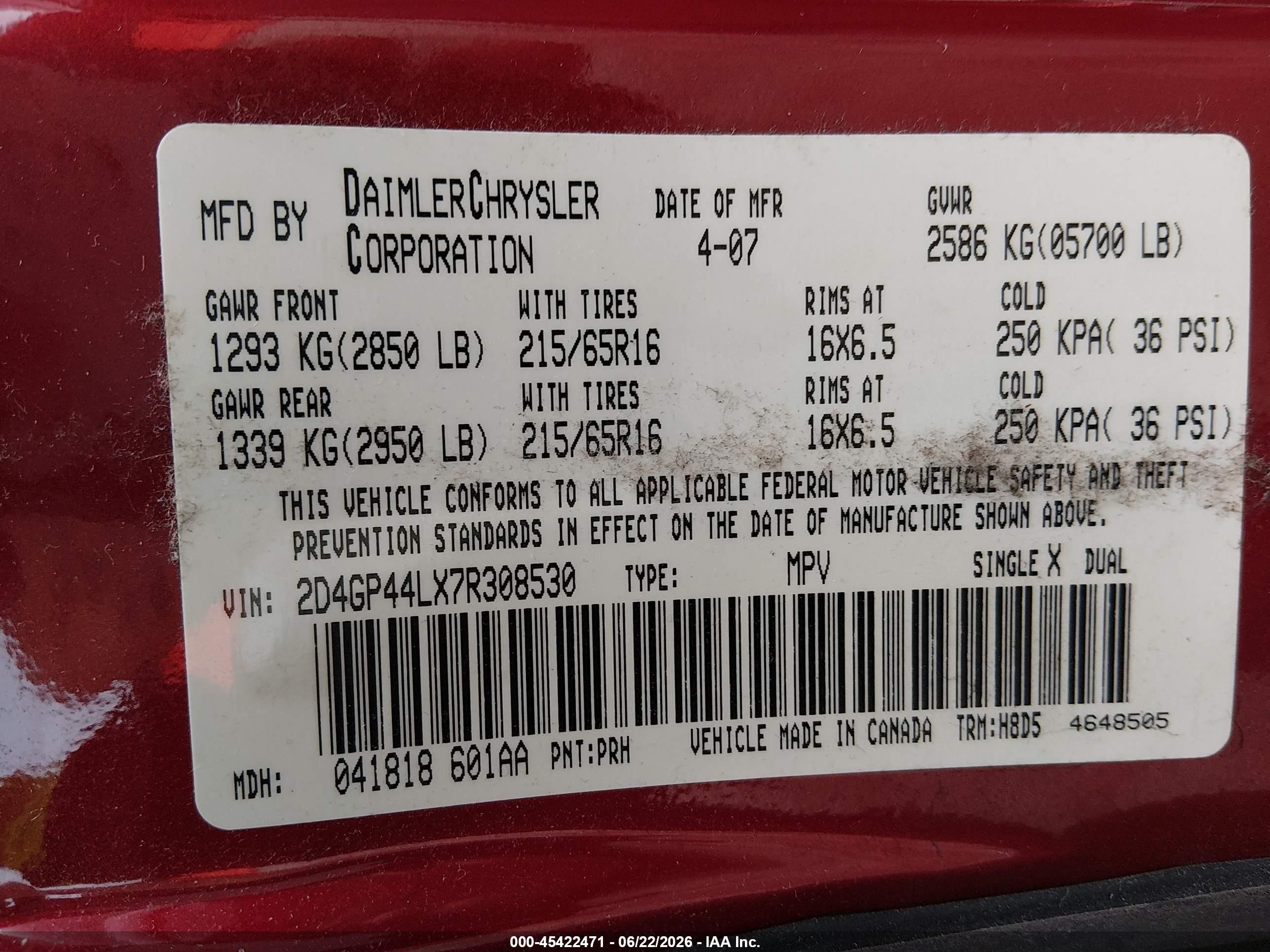 2007 Dodge Grand Caravan Sxt Red vin: 2D4GP44LX7R308530