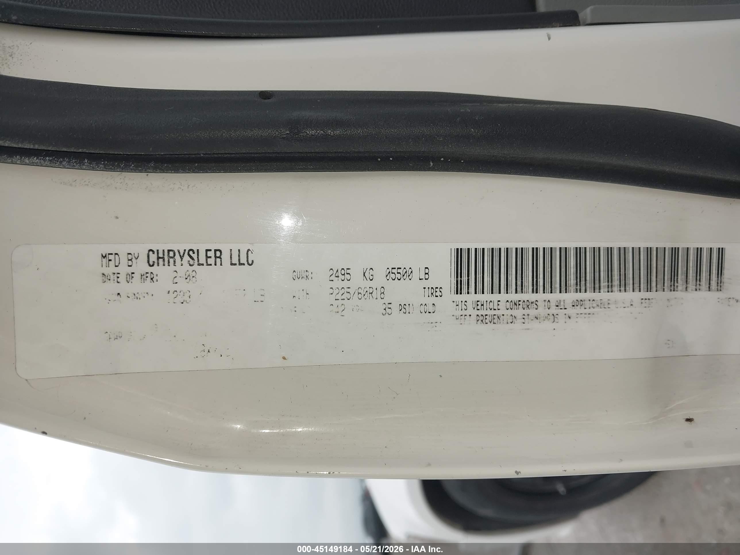 2008 Dodge Magnum   White vin: 2D4GV47228H252311