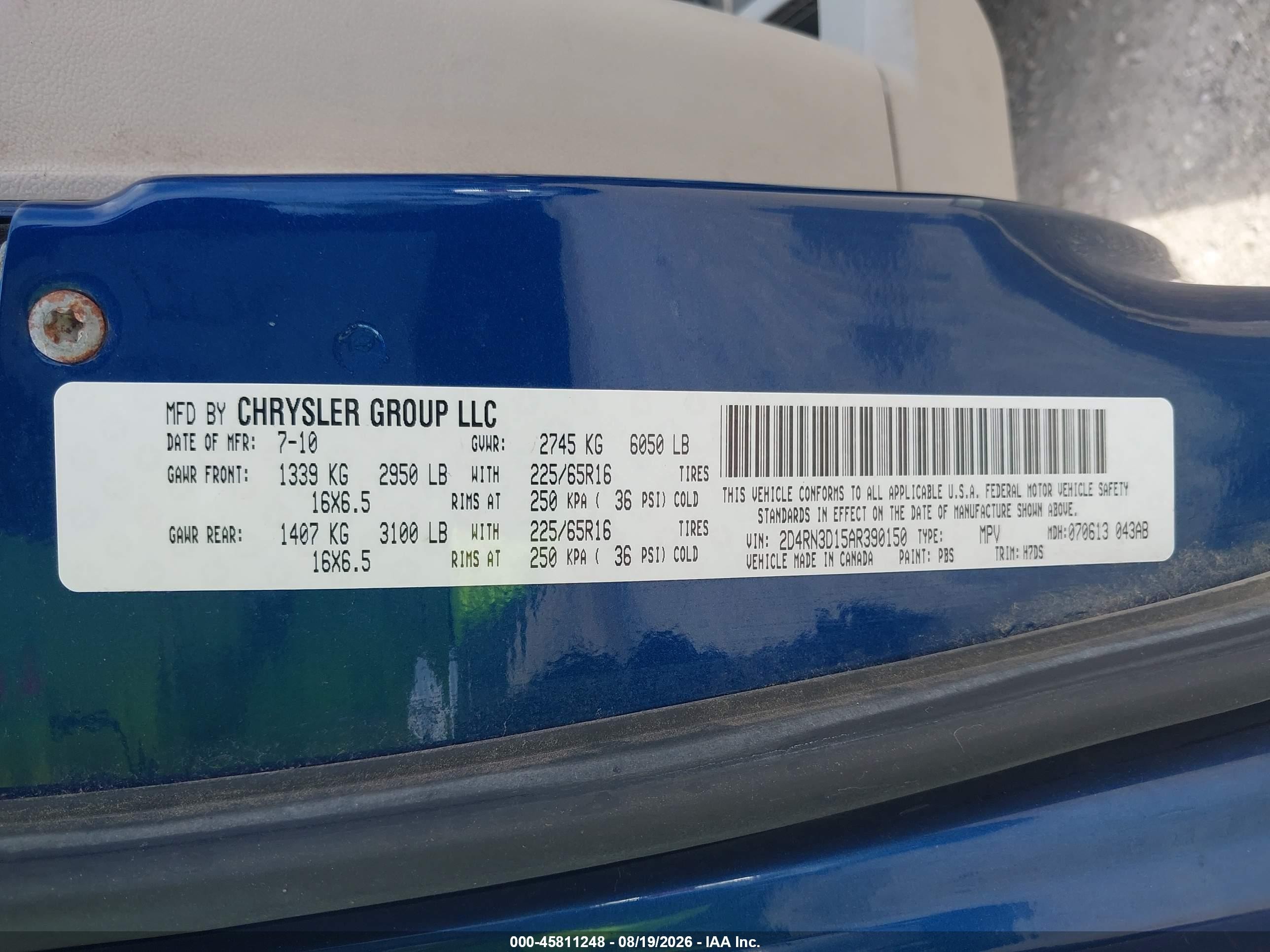 2010 Dodge Grand Caravan Hero Blue vin: 2D4RN3D15AR390150