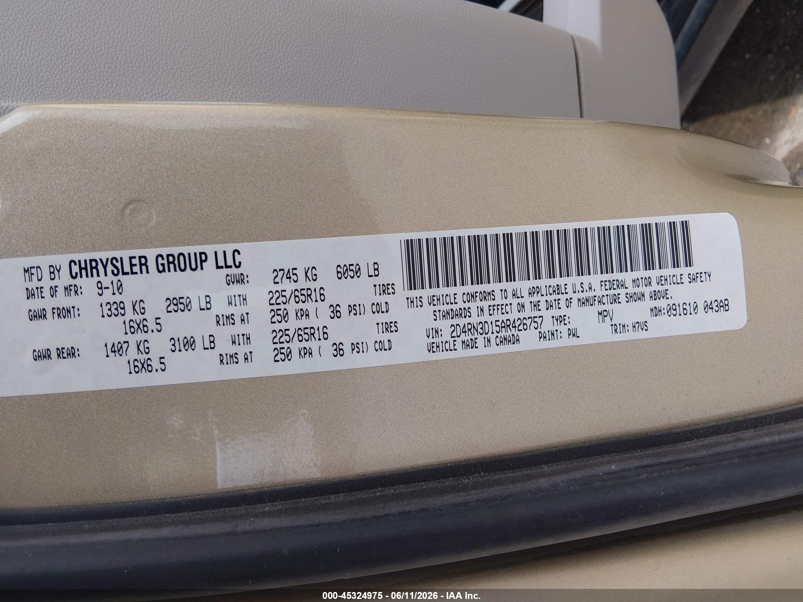 2010 Dodge Grand Caravan Hero Gold vin: 2D4RN3D15AR426757