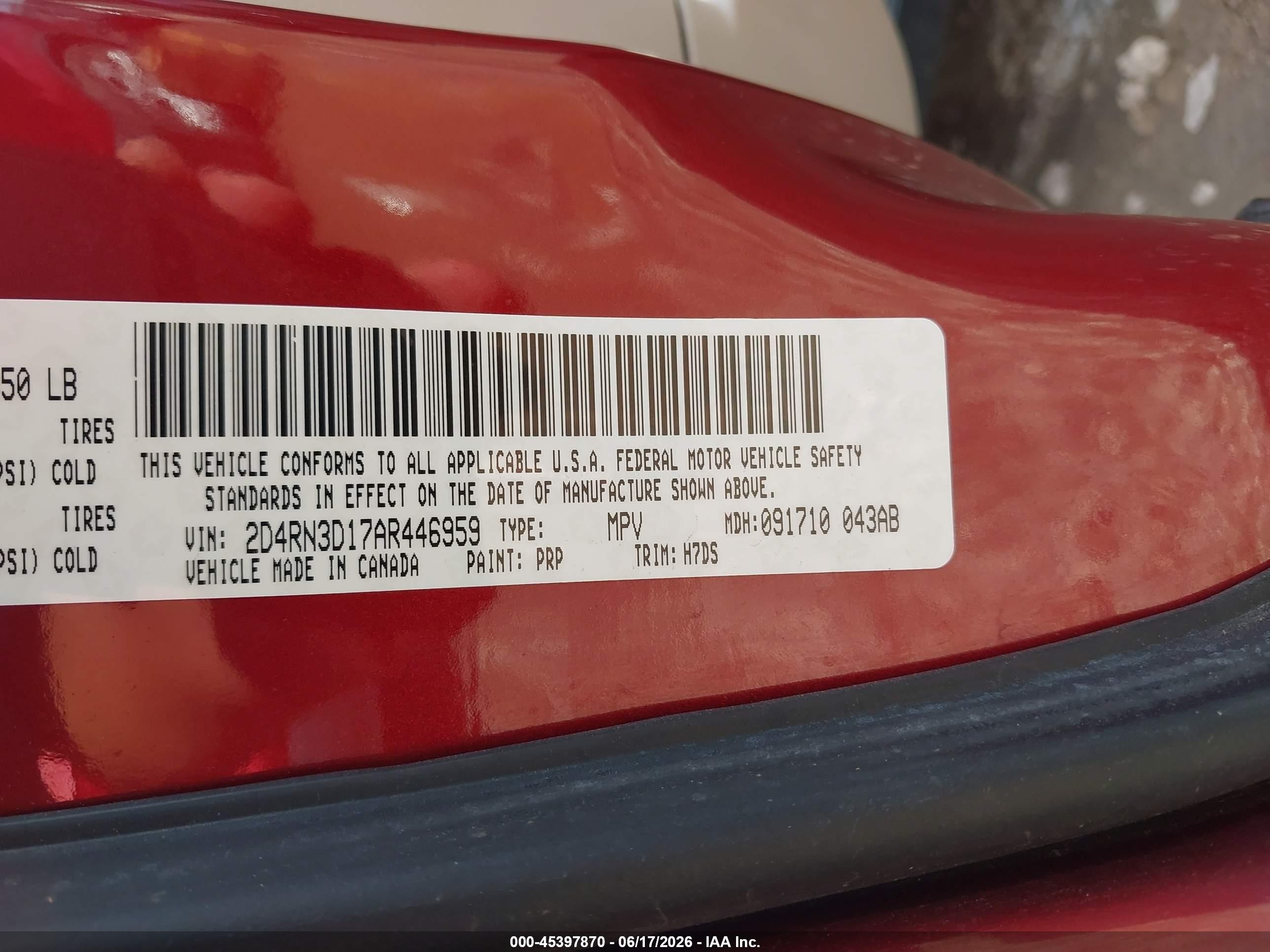 2010 Dodge Grand Caravan Hero Red vin: 2D4RN3D17AR446959