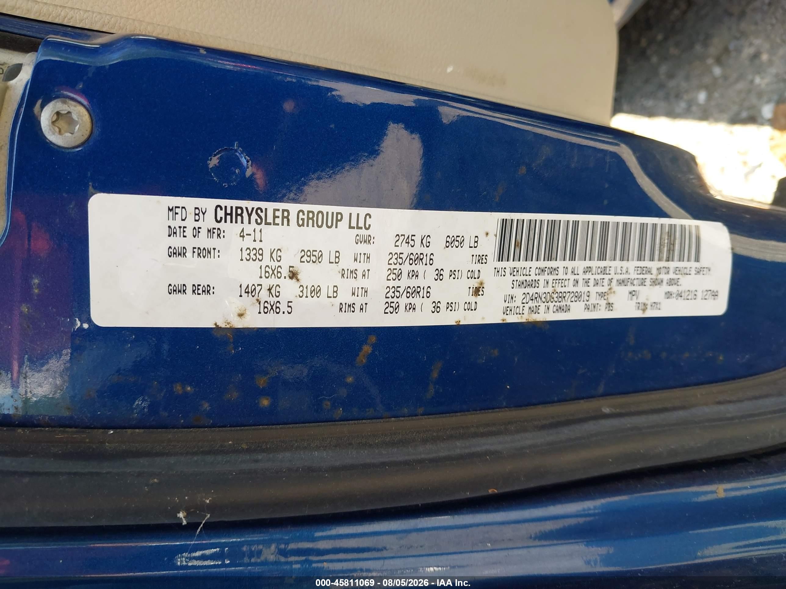 2011 Dodge Grand Caravan Mainstreet Blue vin: 2D4RN3DG3BR728019