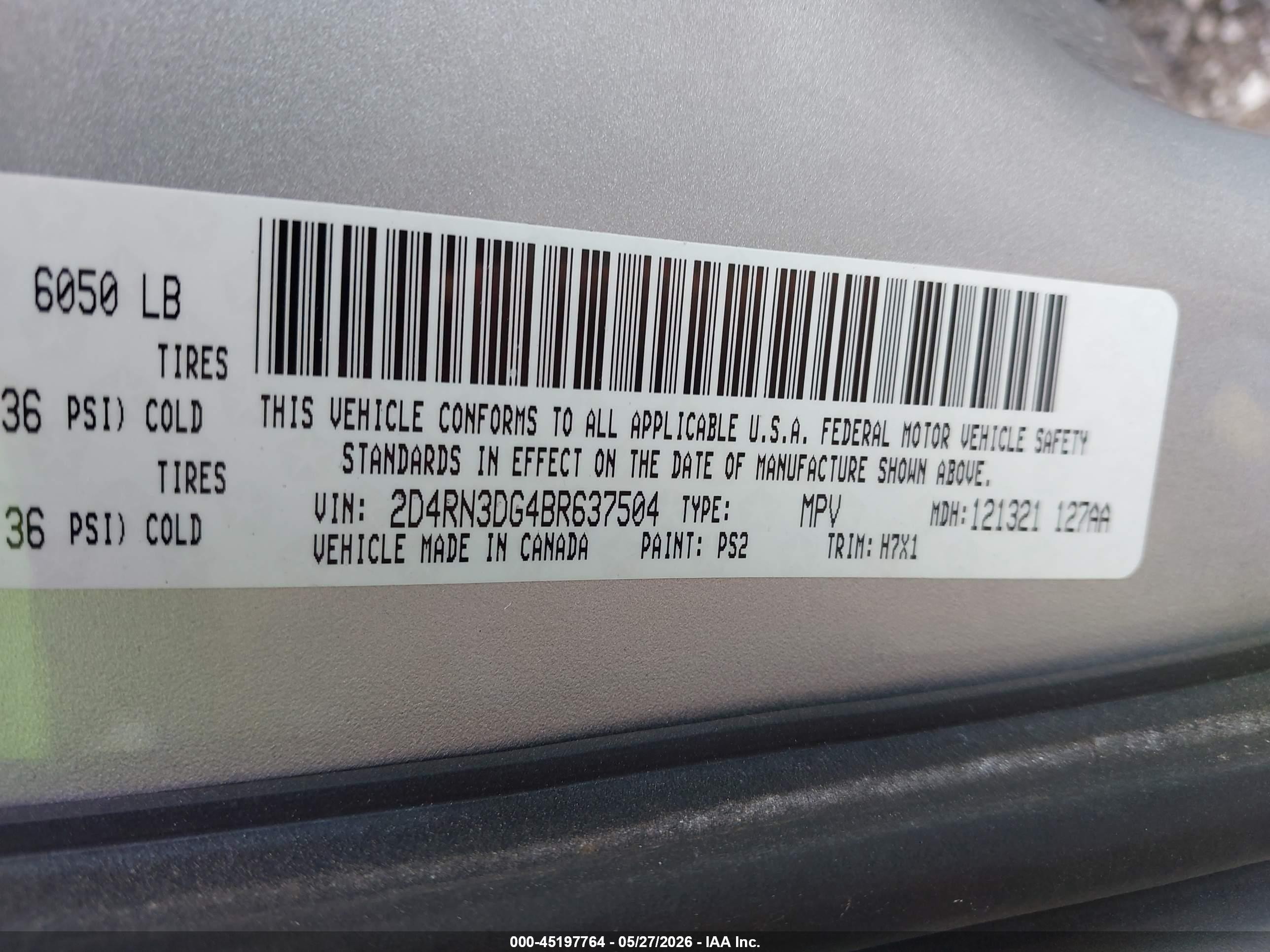 2011 Dodge Grand Caravan Mainstreet Silver vin: 2D4RN3DG4BR637504