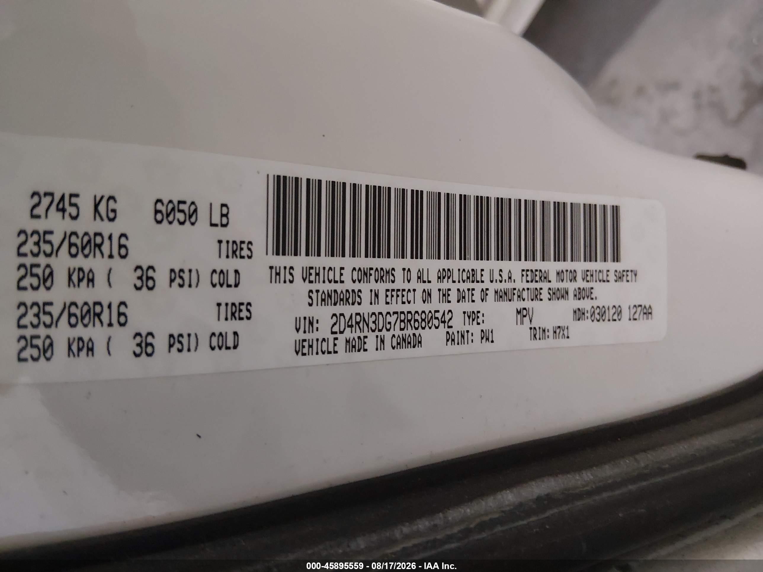 2011 Dodge Grand Caravan Mainstreet White vin: 2D4RN3DG7BR680542