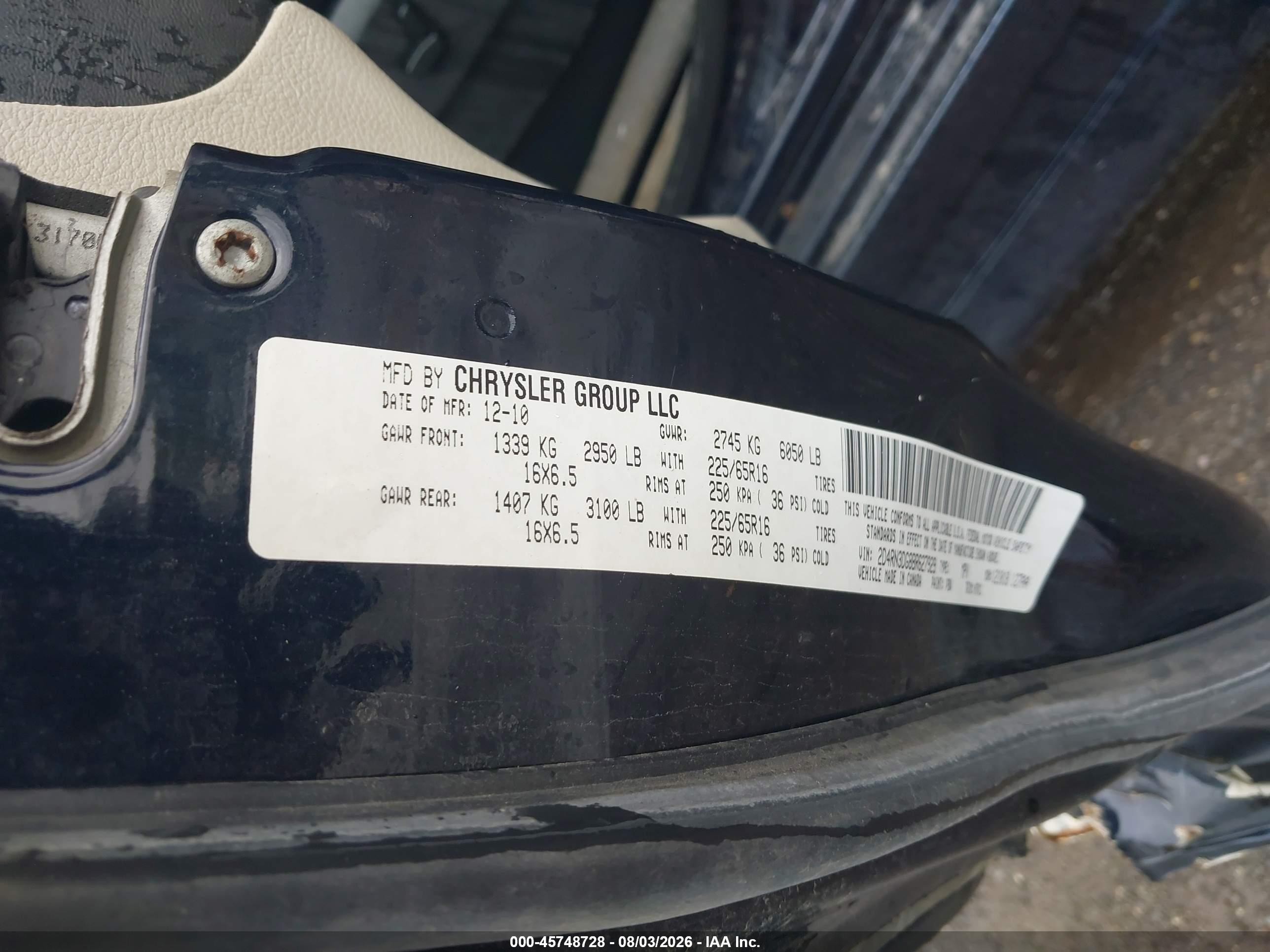 2011 Dodge Grand Caravan Mainstreet Black vin: 2D4RN3DG8BR627929