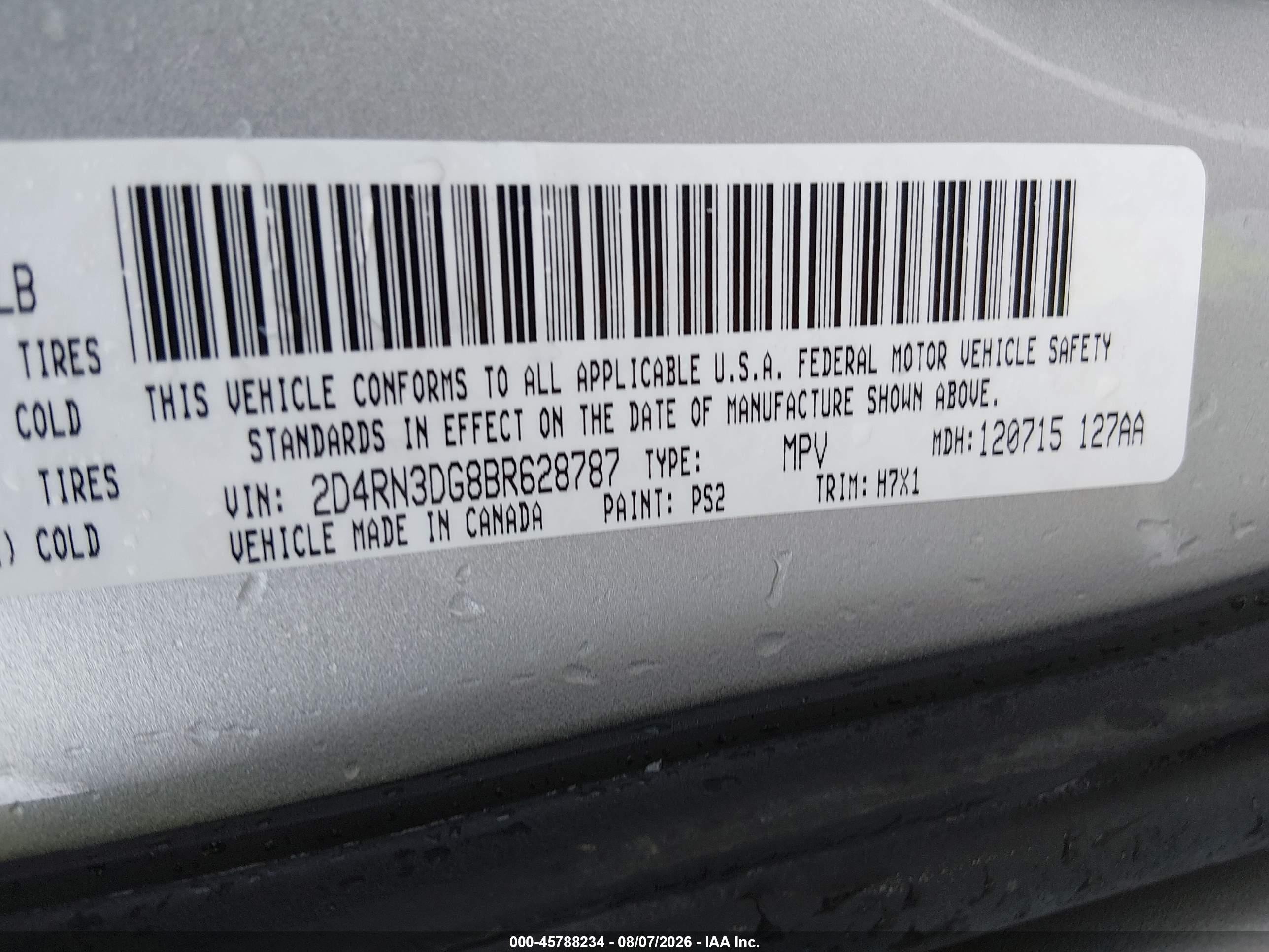 2011 Dodge Grand Caravan Mainstreet Серебряный vin: 2D4RN3DG8BR628787