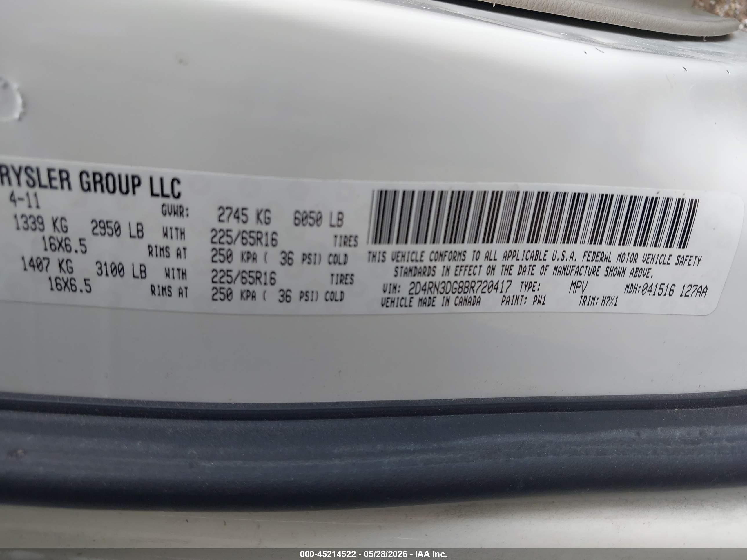 2011 Dodge Grand Caravan Mainstreet White vin: 2D4RN3DG8BR720417