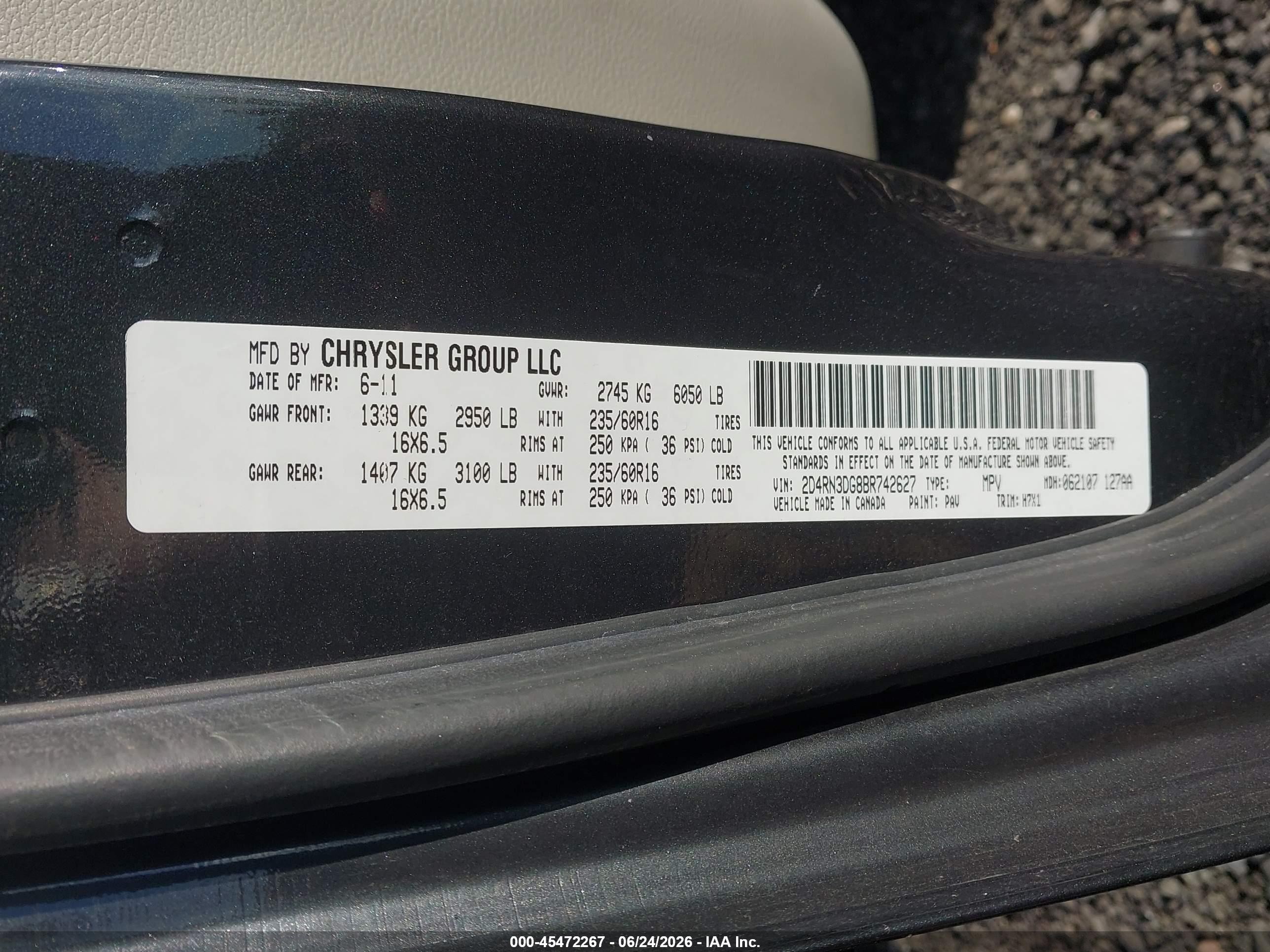2011 Dodge Grand Caravan Mainstreet Black vin: 2D4RN3DG8BR742627