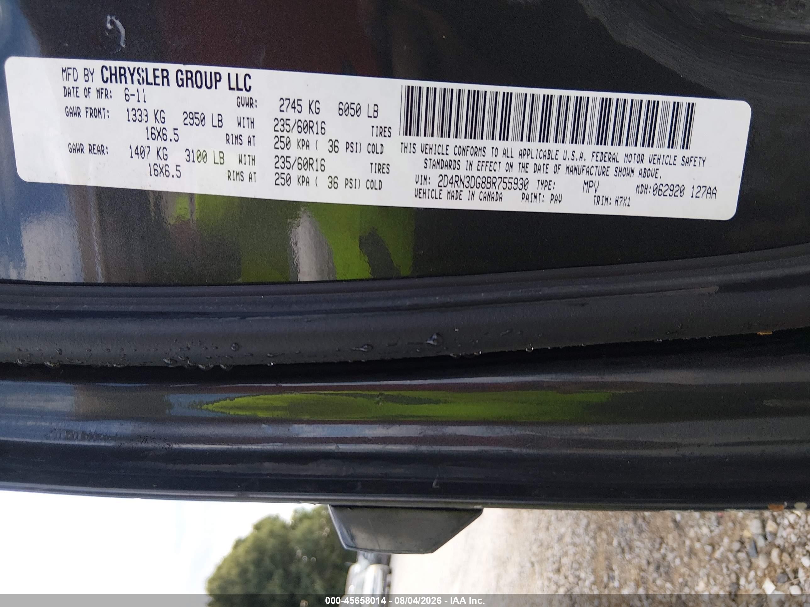 2011 Dodge Grand Caravan Mainstreet Черный vin: 2D4RN3DG8BR755930