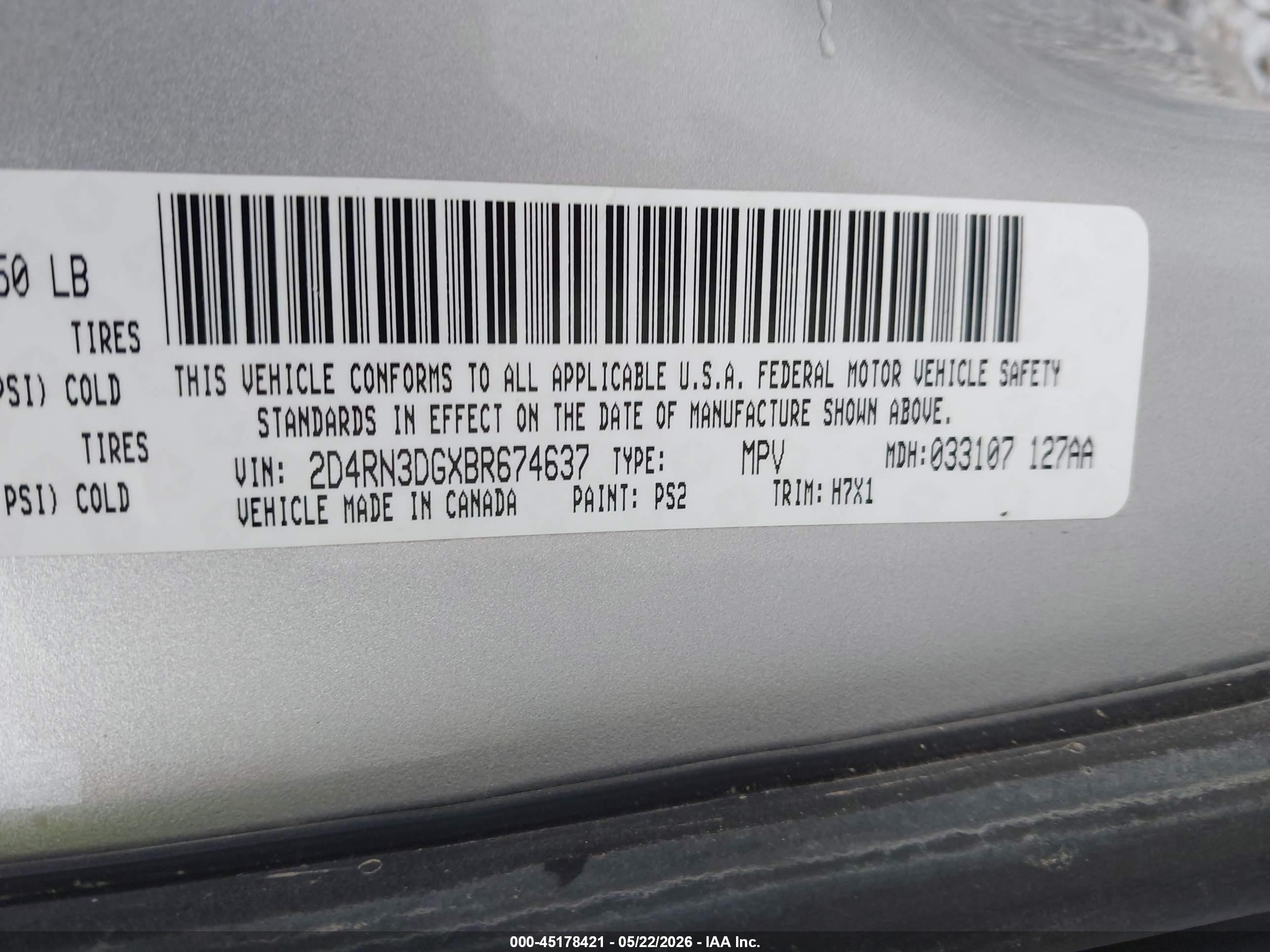 2011 Dodge Grand Caravan Mainstreet Silver vin: 2D4RN3DGXBR674637