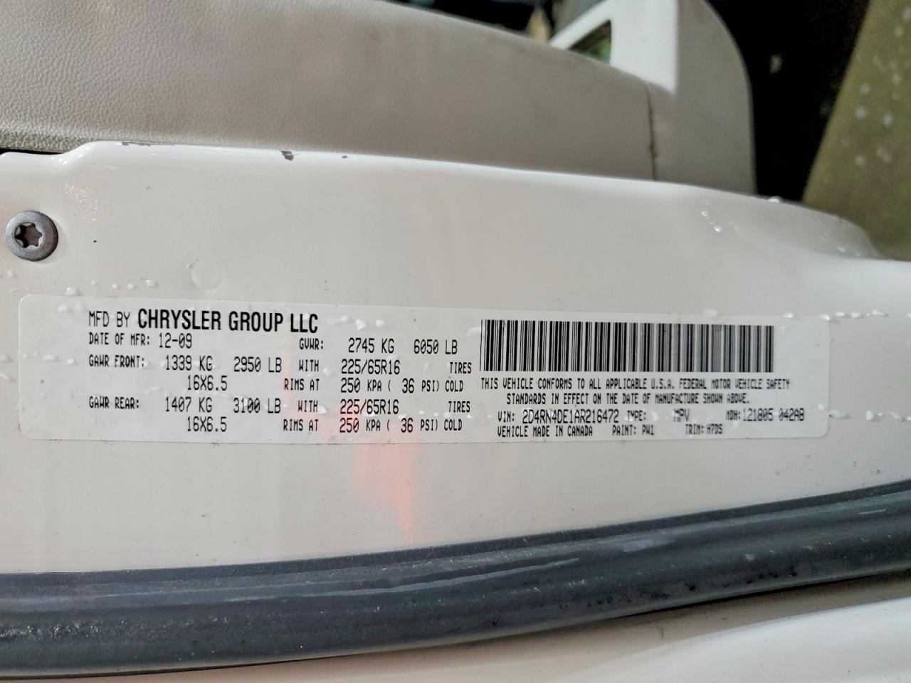 2010 Dodge Grand Caravan Se White vin: 2D4RN4DE1AR216472