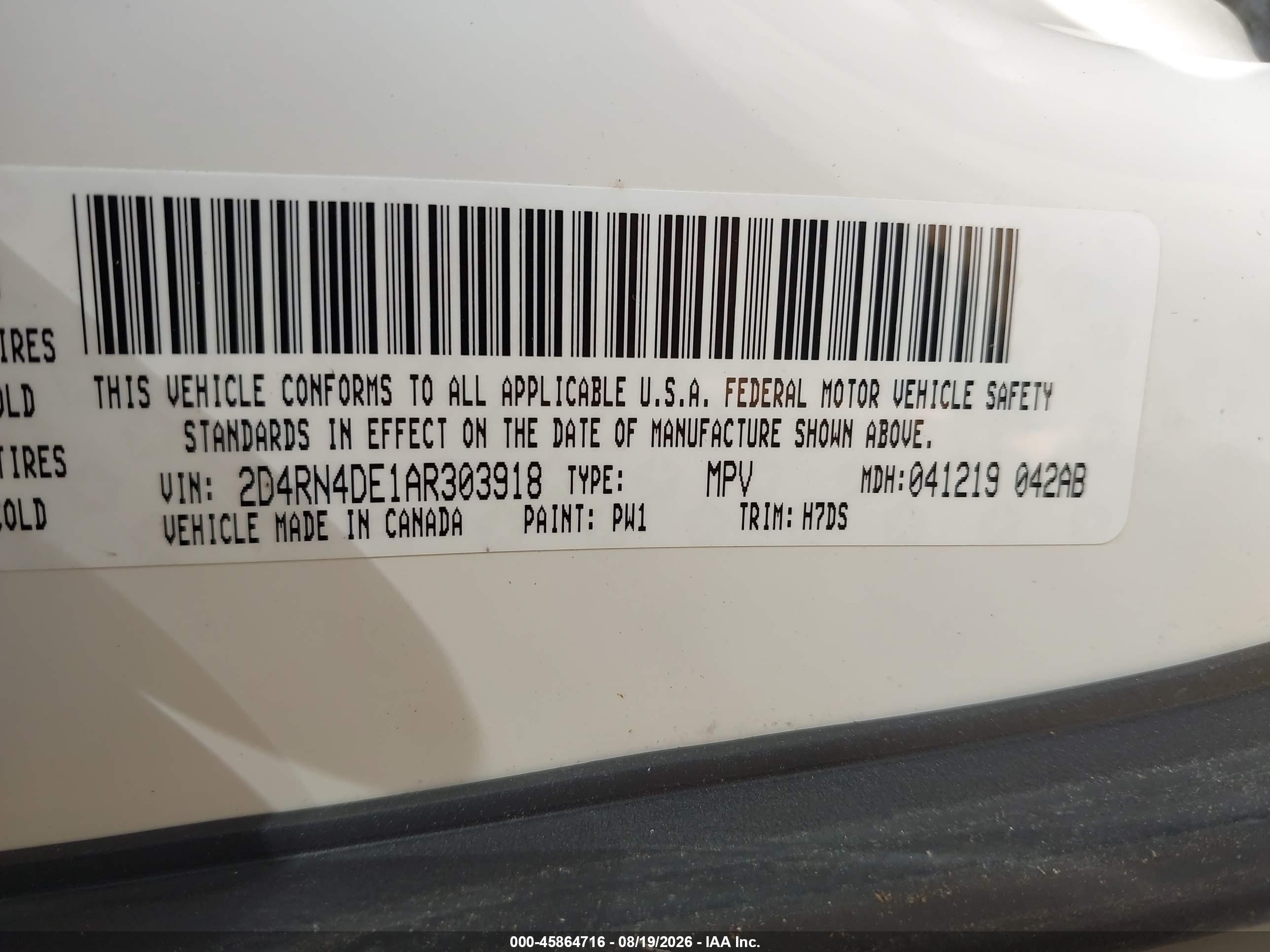 2010 Dodge Grand Caravan Se White vin: 2D4RN4DE1AR303918