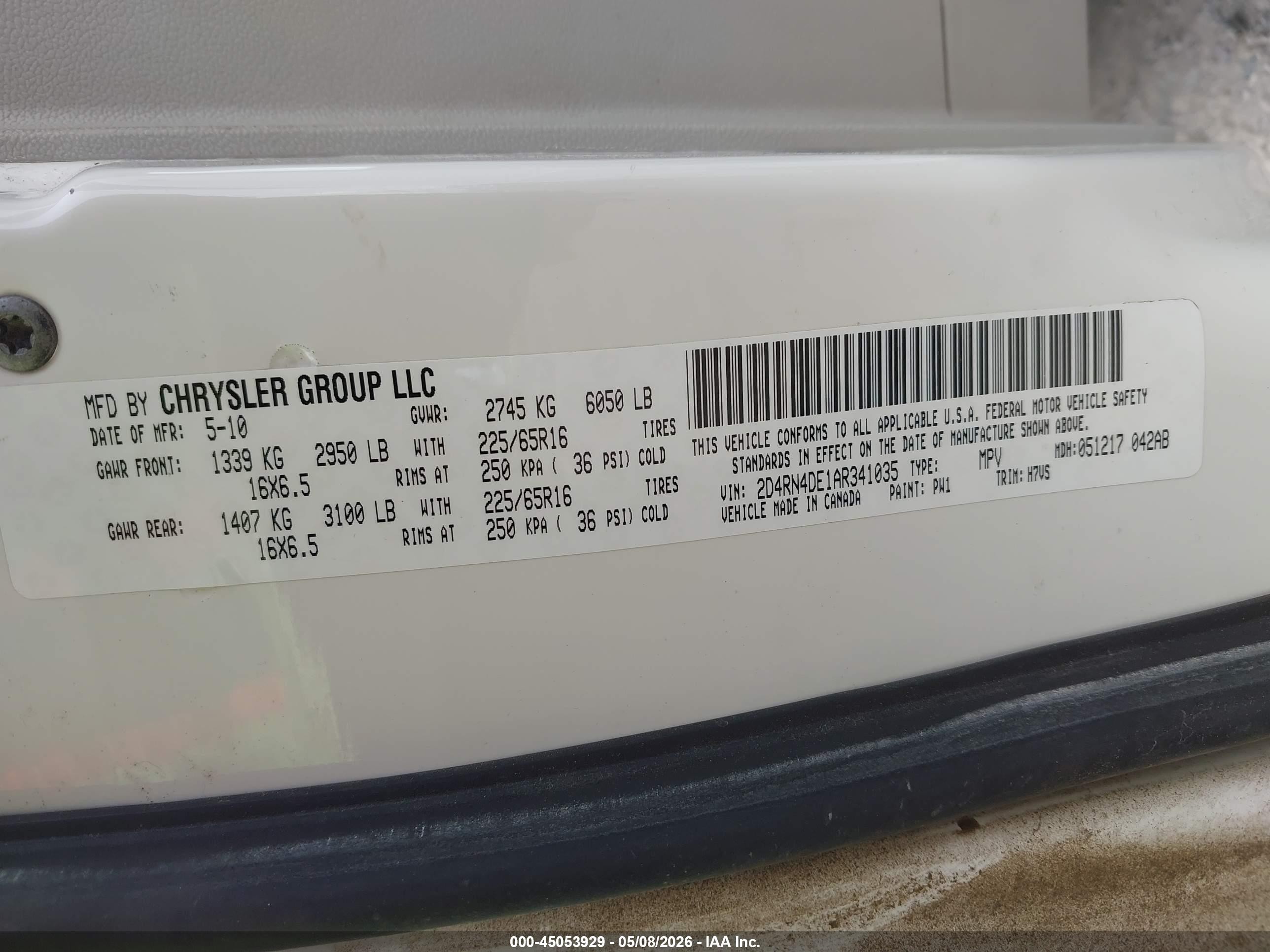 2010 Dodge Grand Caravan Se White vin: 2D4RN4DE1AR341035