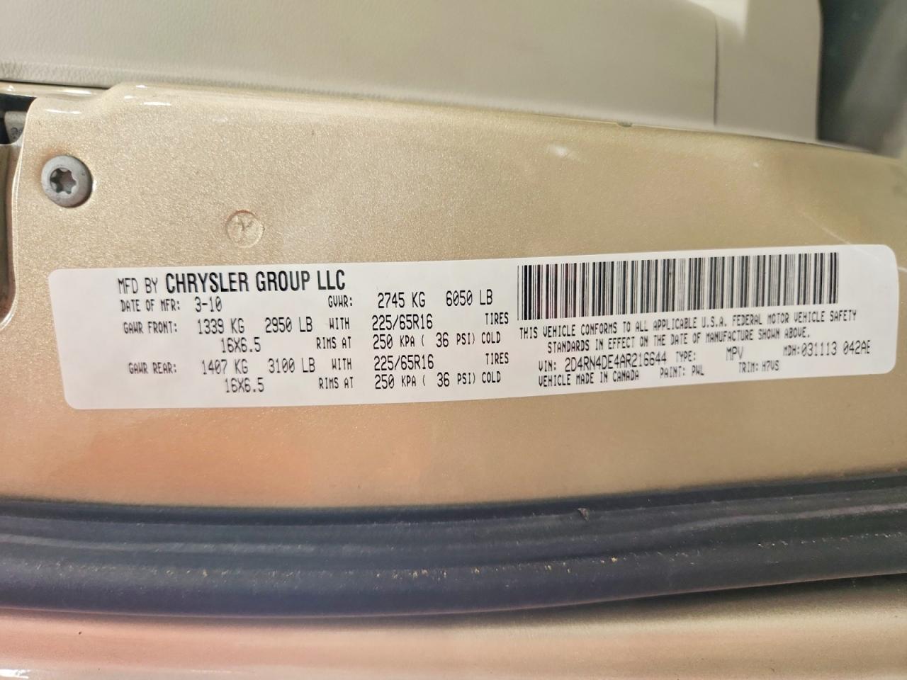 2010 Dodge Grand Caravan Se Gold vin: 2D4RN4DE4AR216644
