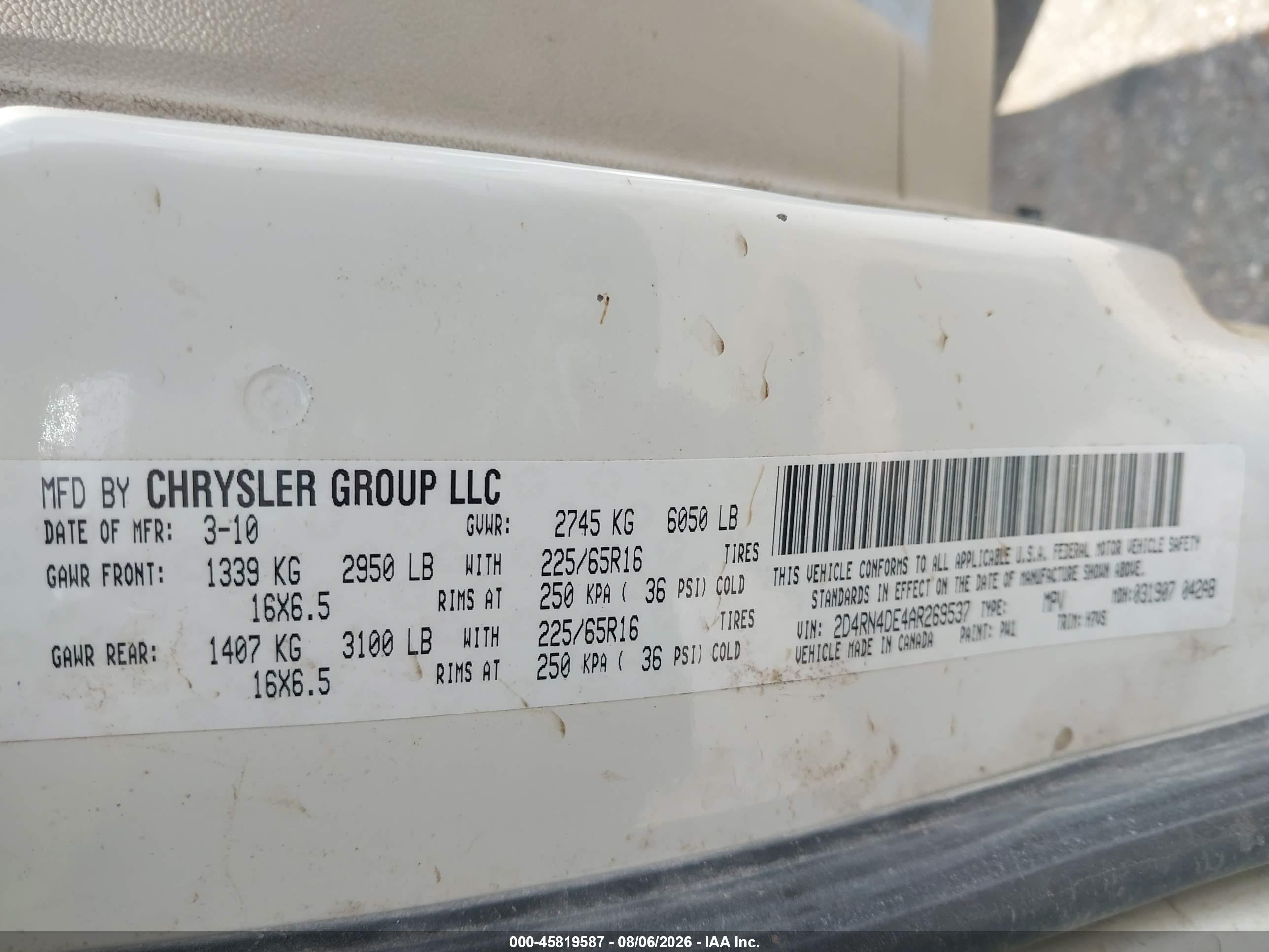 2010 Dodge Grand Caravan Se White vin: 2D4RN4DE4AR269537