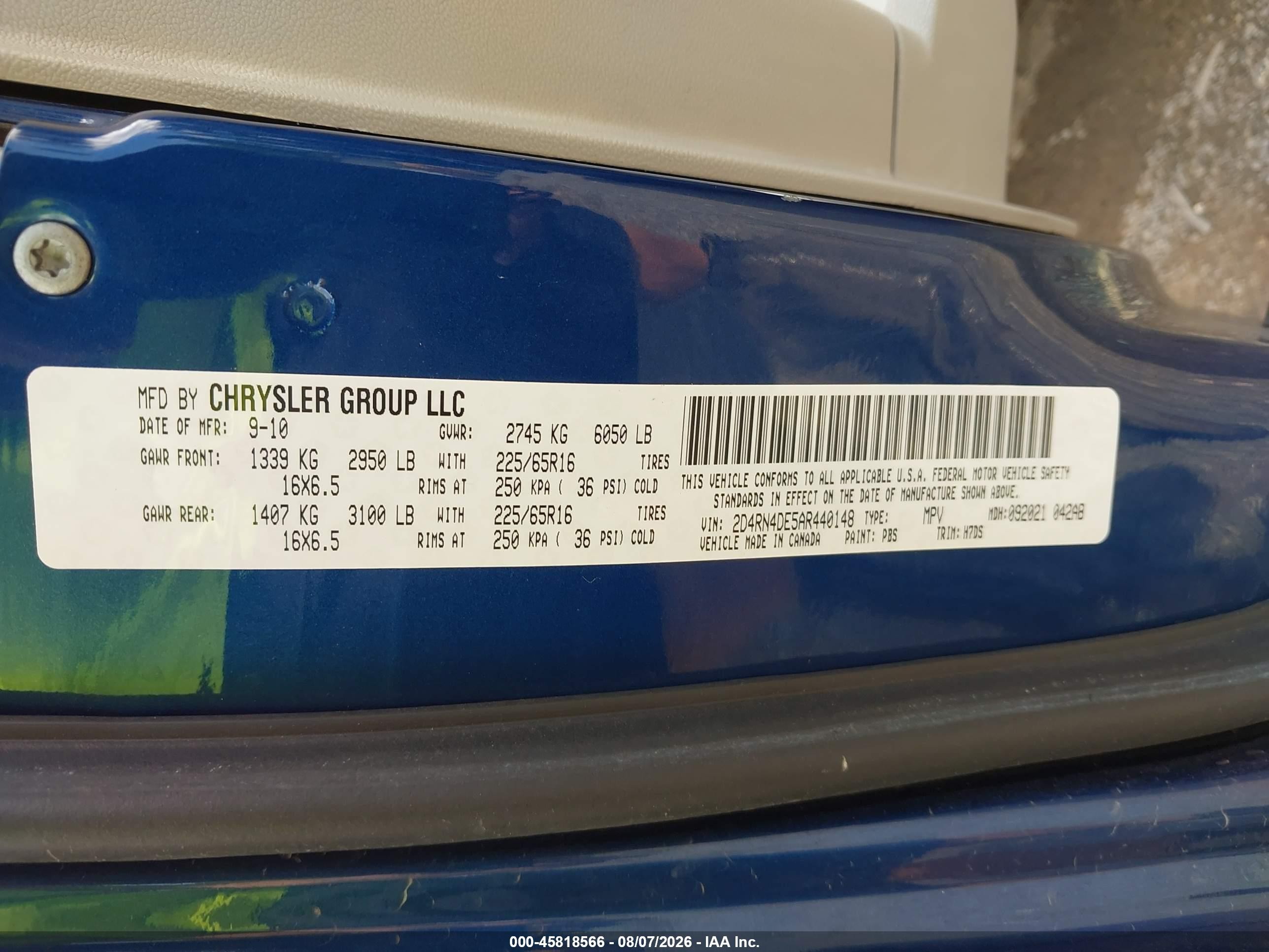 2010 Dodge Grand Caravan Se Blue vin: 2D4RN4DE5AR440148