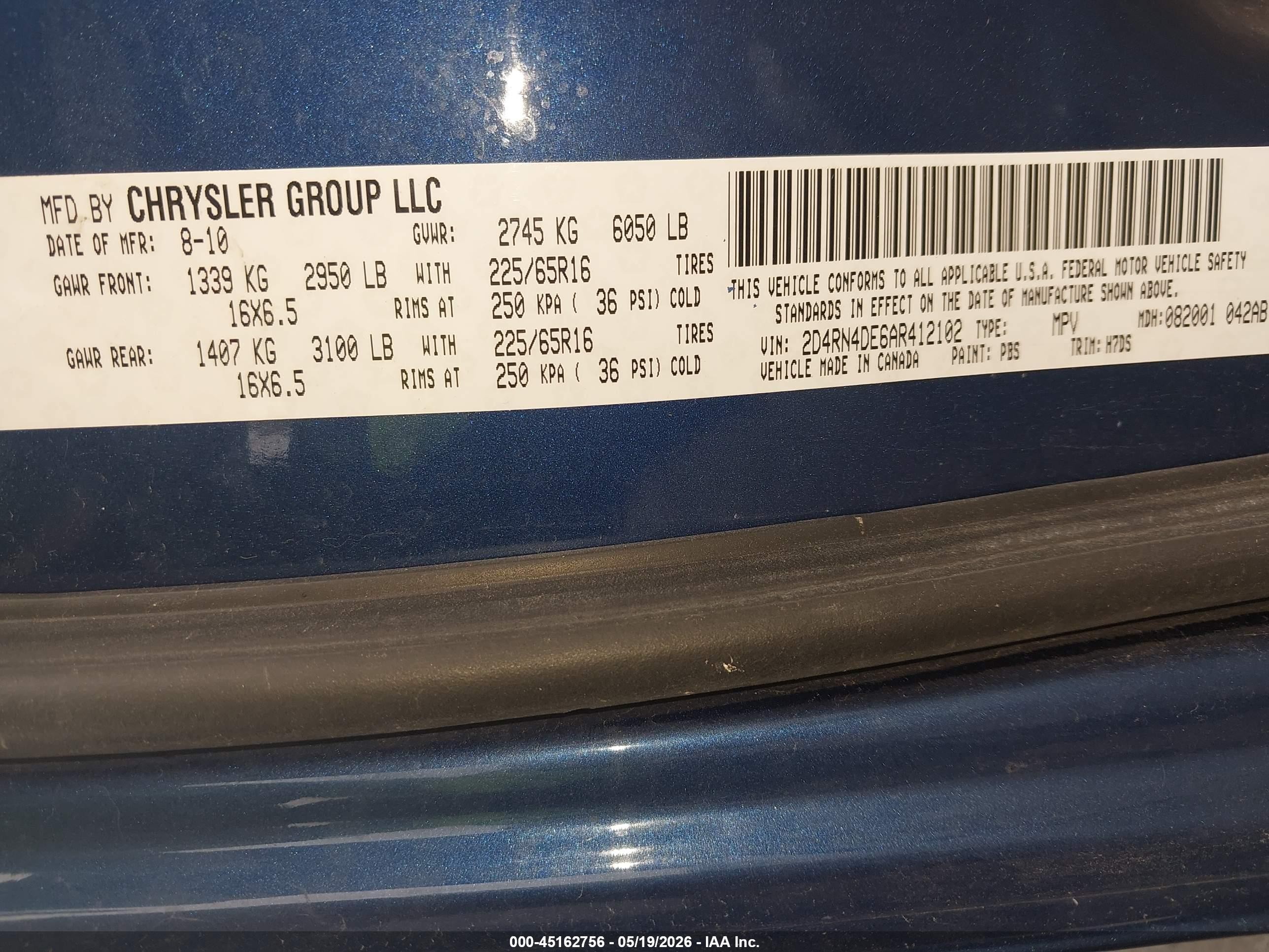2010 Dodge Grand Caravan Se Blue vin: 2D4RN4DE6AR412102