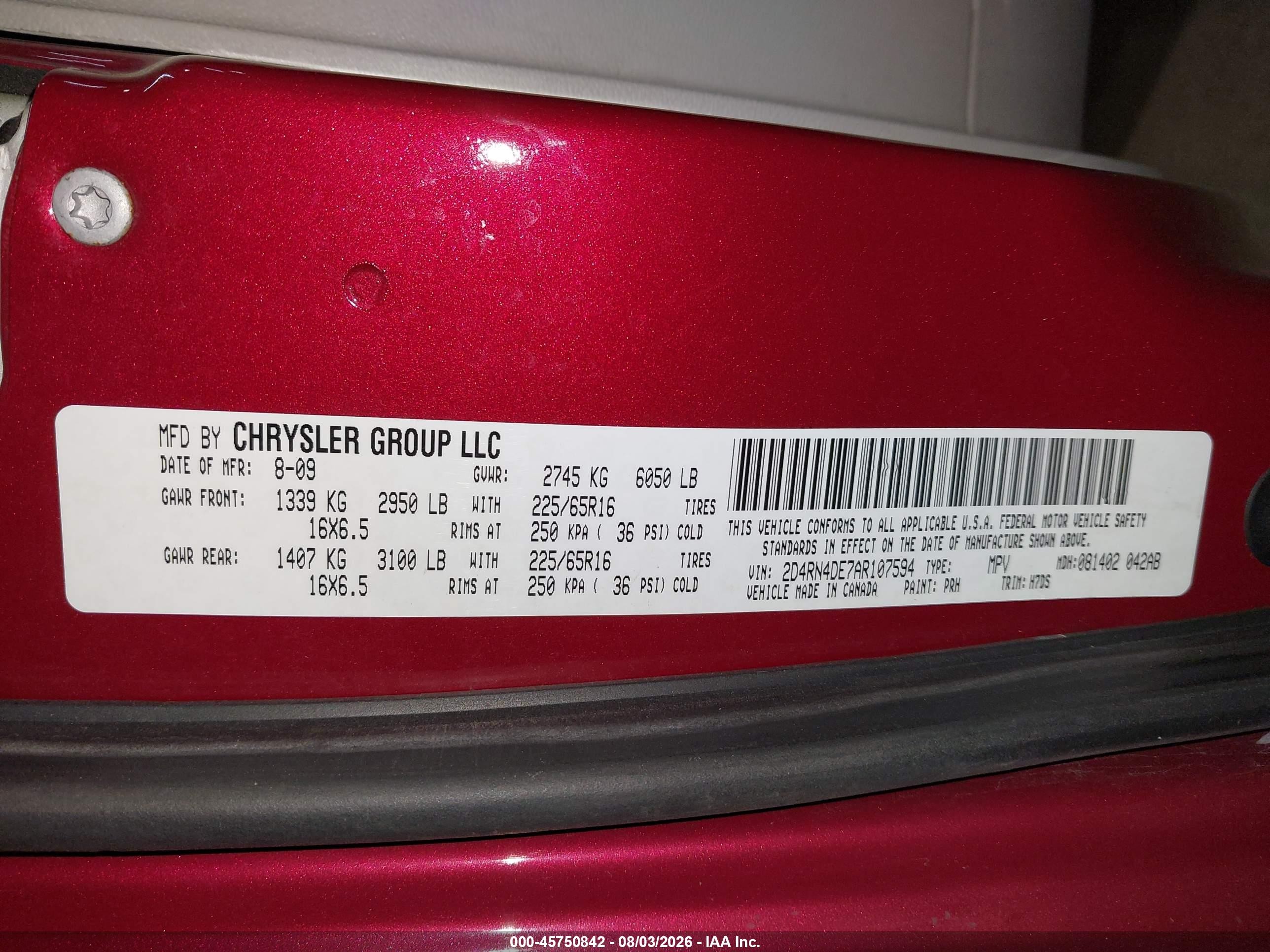 2010 Dodge Grand Caravan Se Red vin: 2D4RN4DE7AR107594