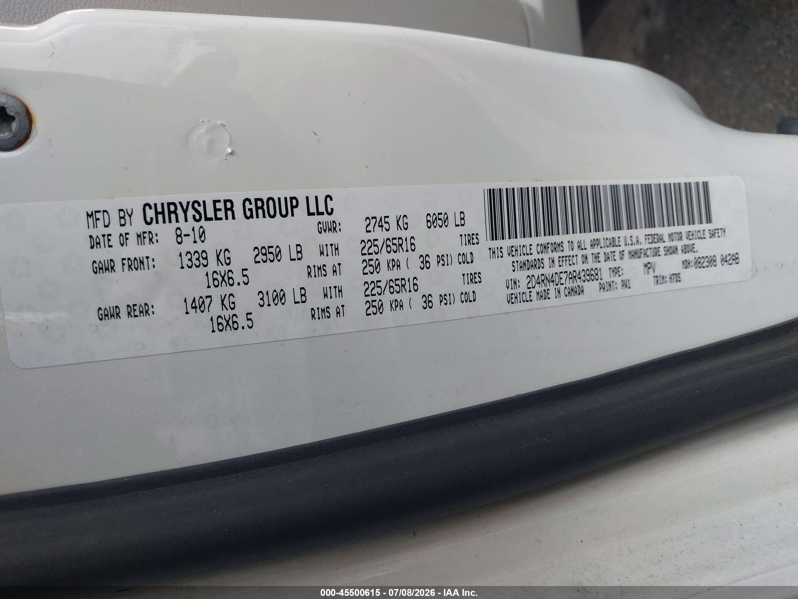 2010 Dodge Grand Caravan Se White vin: 2D4RN4DE7AR439681