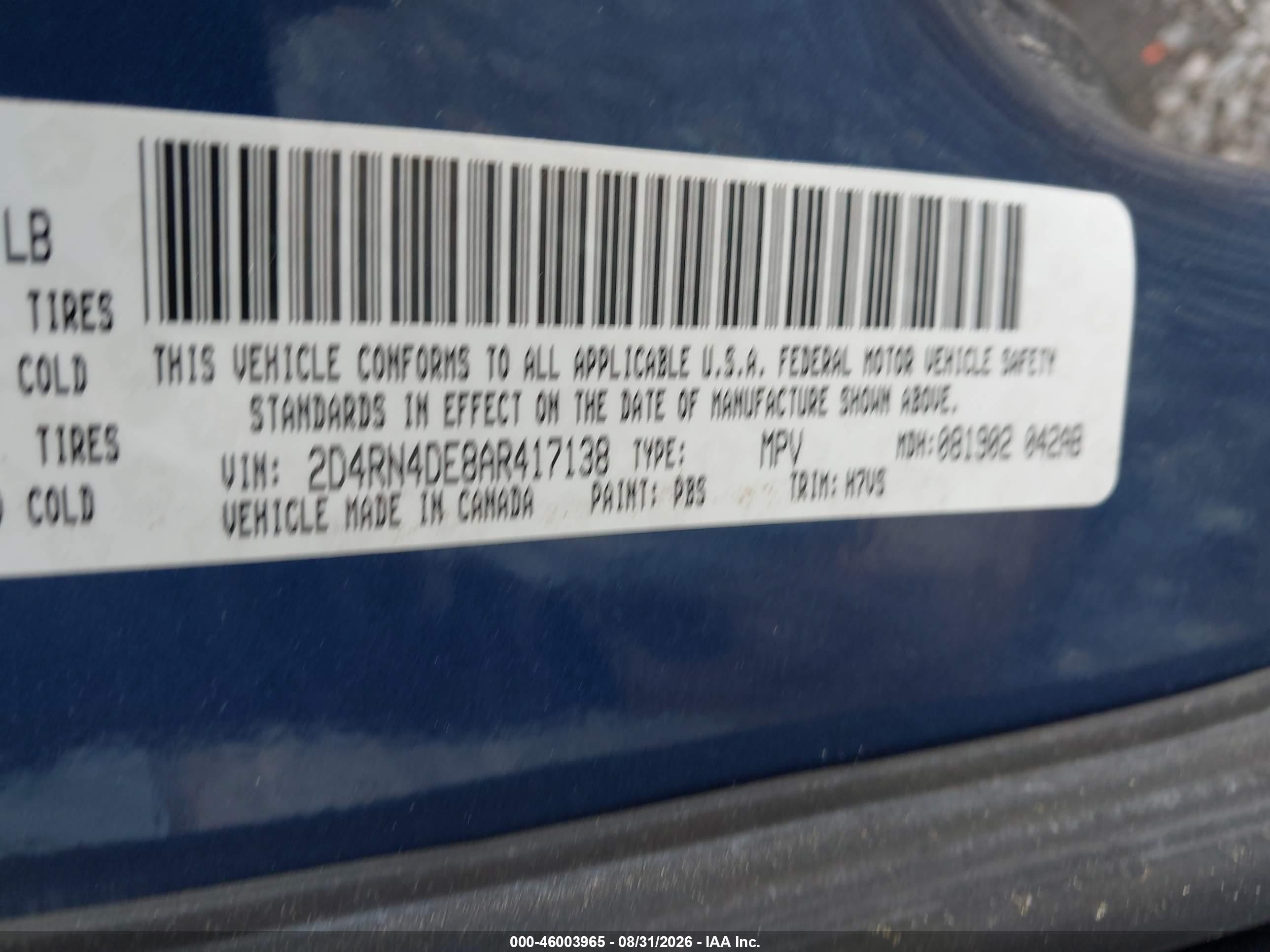 2010 Dodge Grand Caravan Se Синий vin: 2D4RN4DE8AR417138