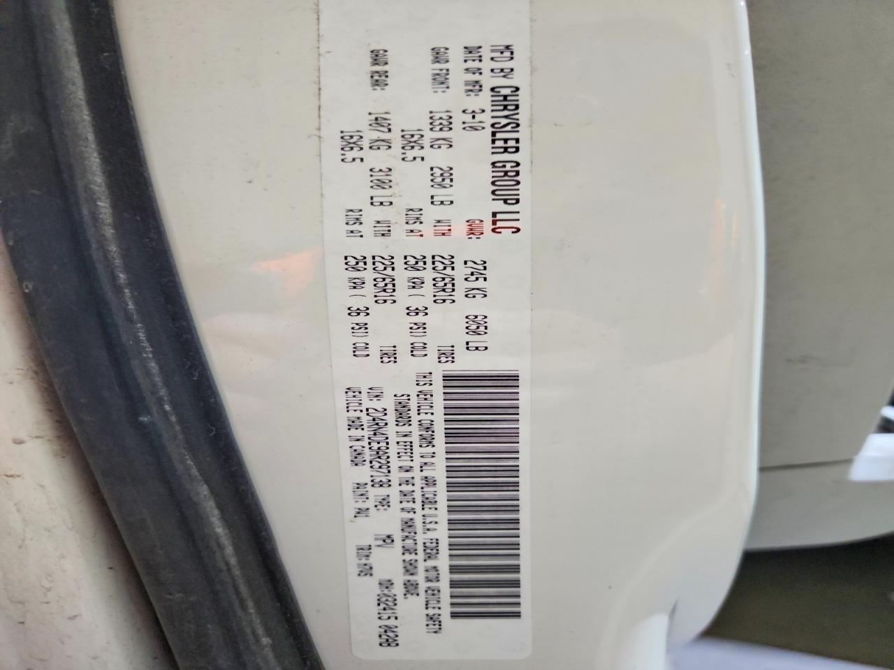 2010 Dodge Grand Caravan Se Белый vin: 2D4RN4DE9AR297138